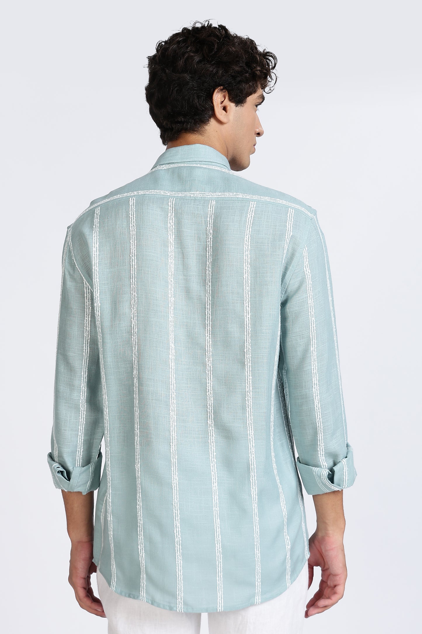 Regular Fit Mint Green Textured Linen Shirt
