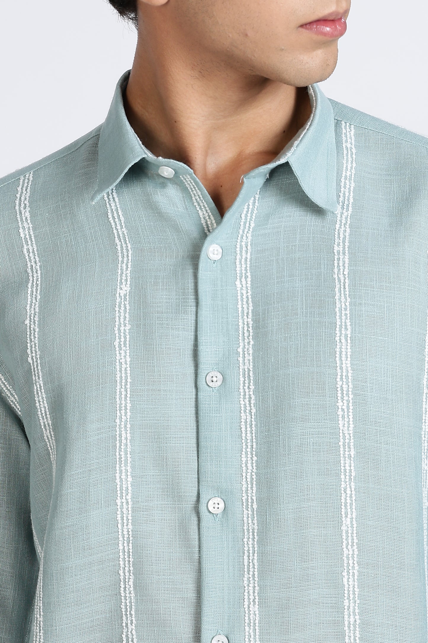 Regular Fit Mint Green Textured Linen Shirt