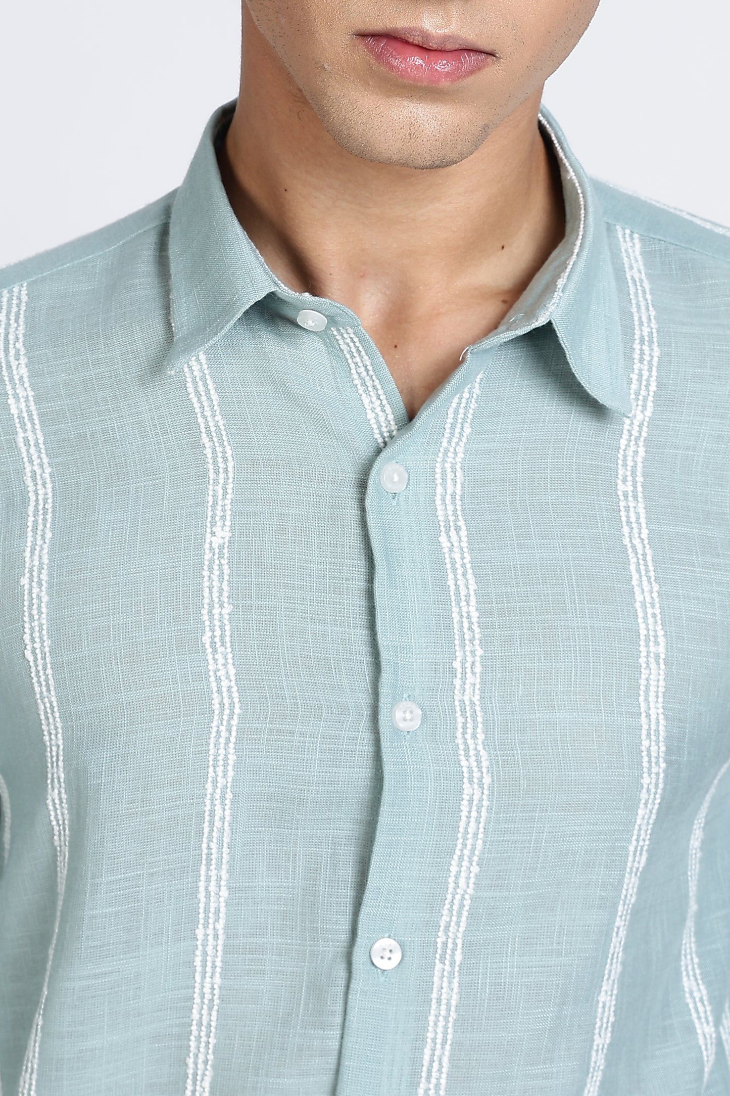 Regular Fit Mint Green Textured Linen Shirt