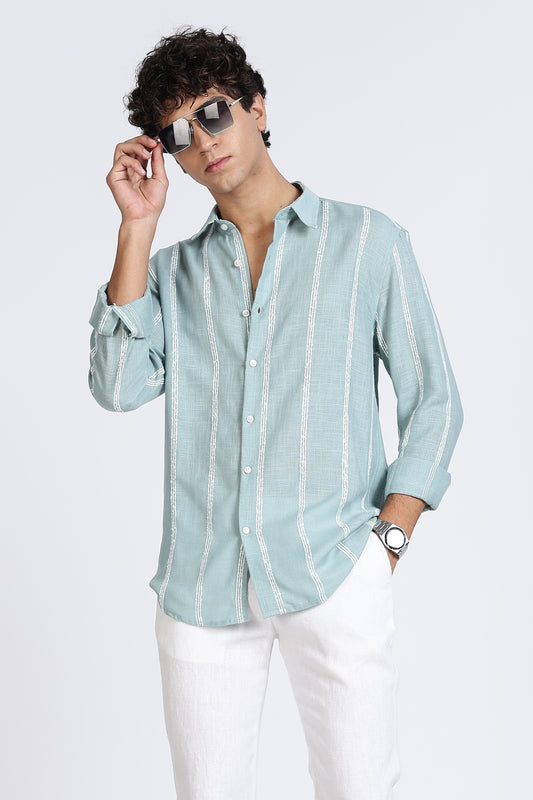 Regular Fit Mint Green Textured Linen Shirt