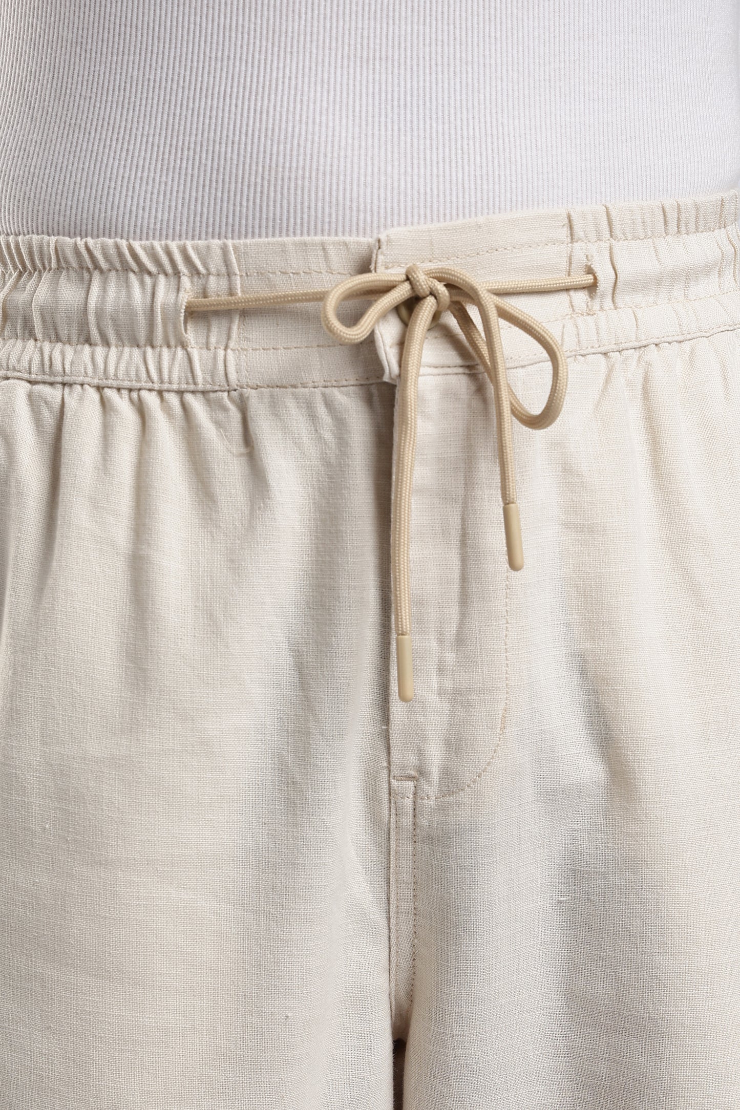 Linen Beige Straight Fit Pants .