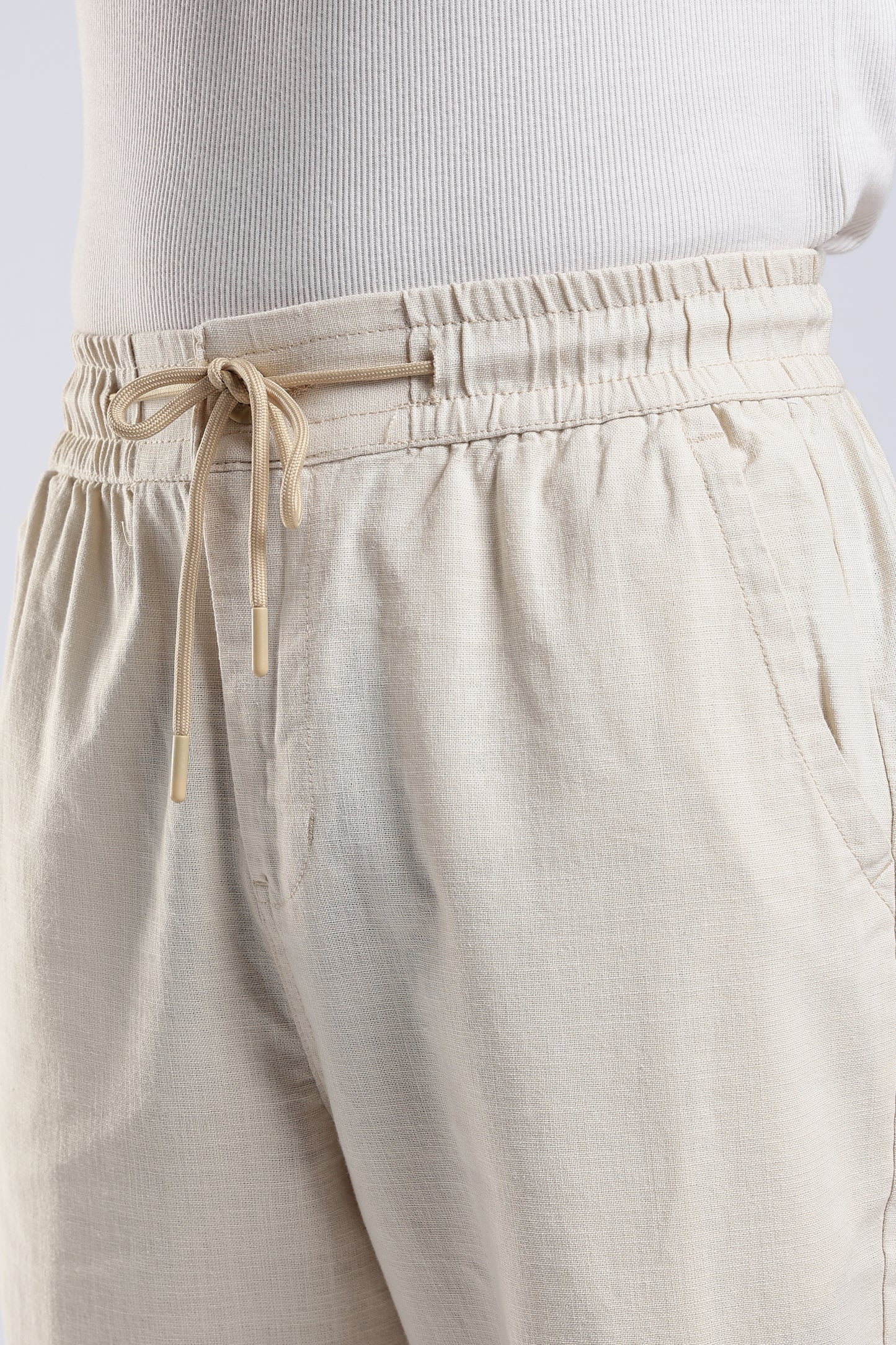 Linen Beige Straight Fit Pants .
