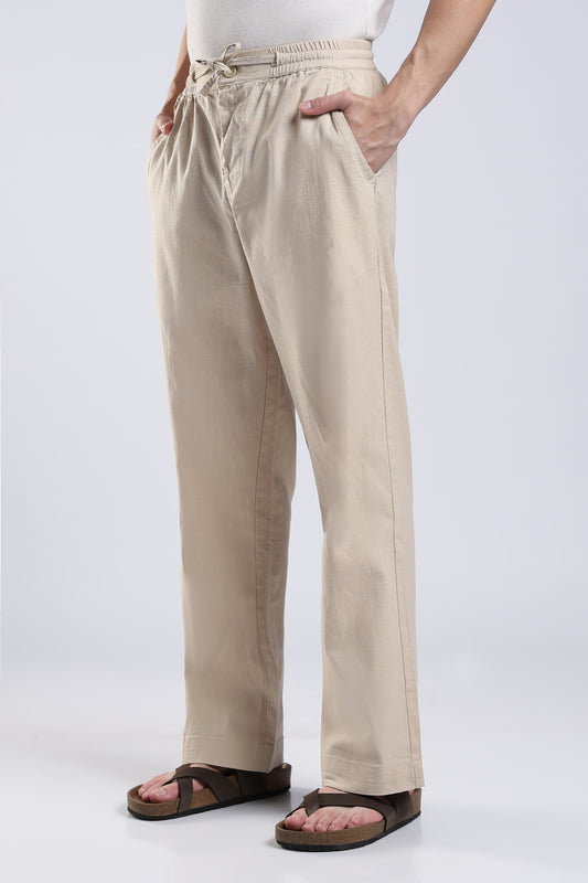 Linen Button Finish Light Beige Straight Fit Pants