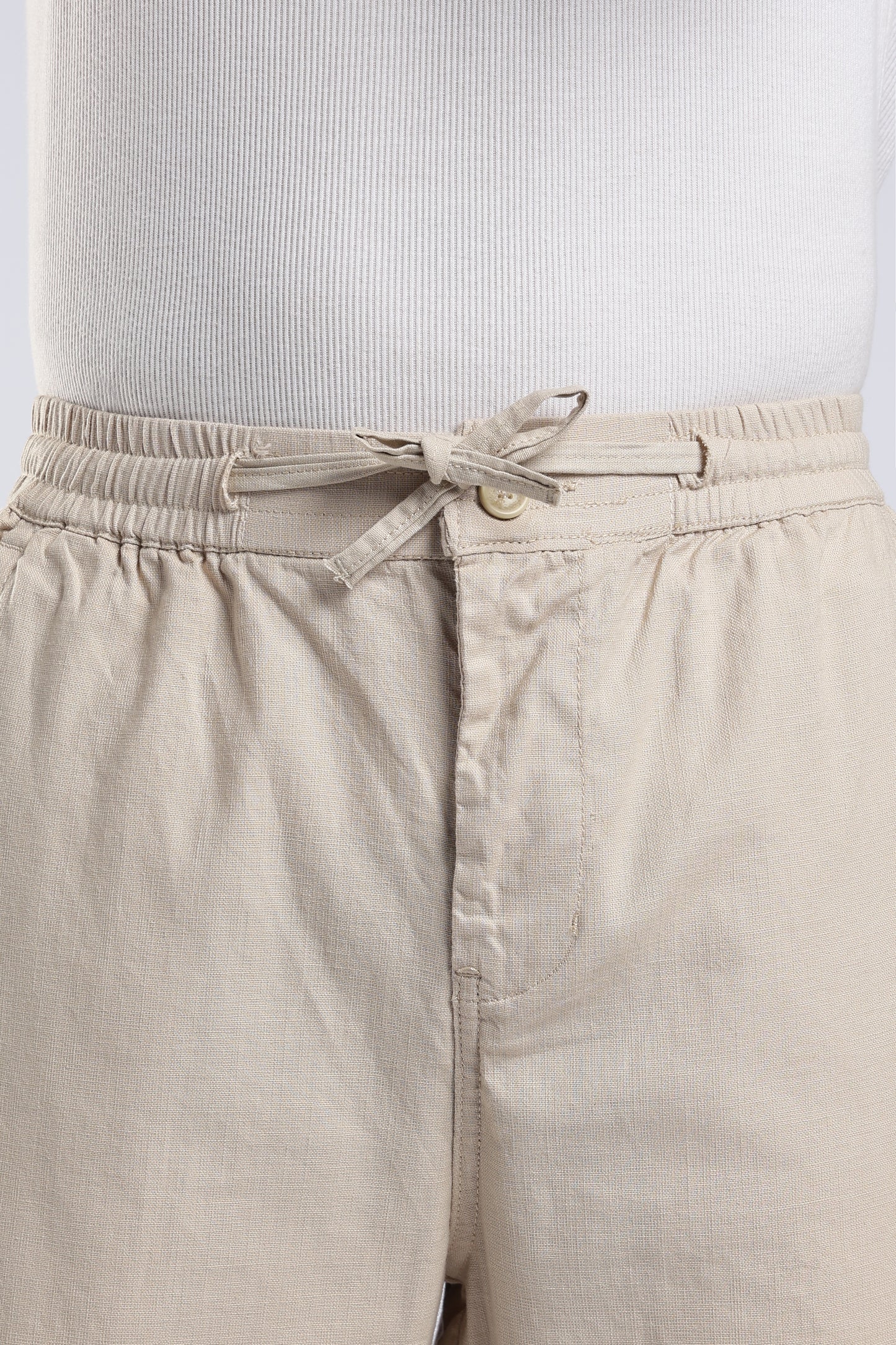 Linen Button Finish Light Beige Straight Fit Pants