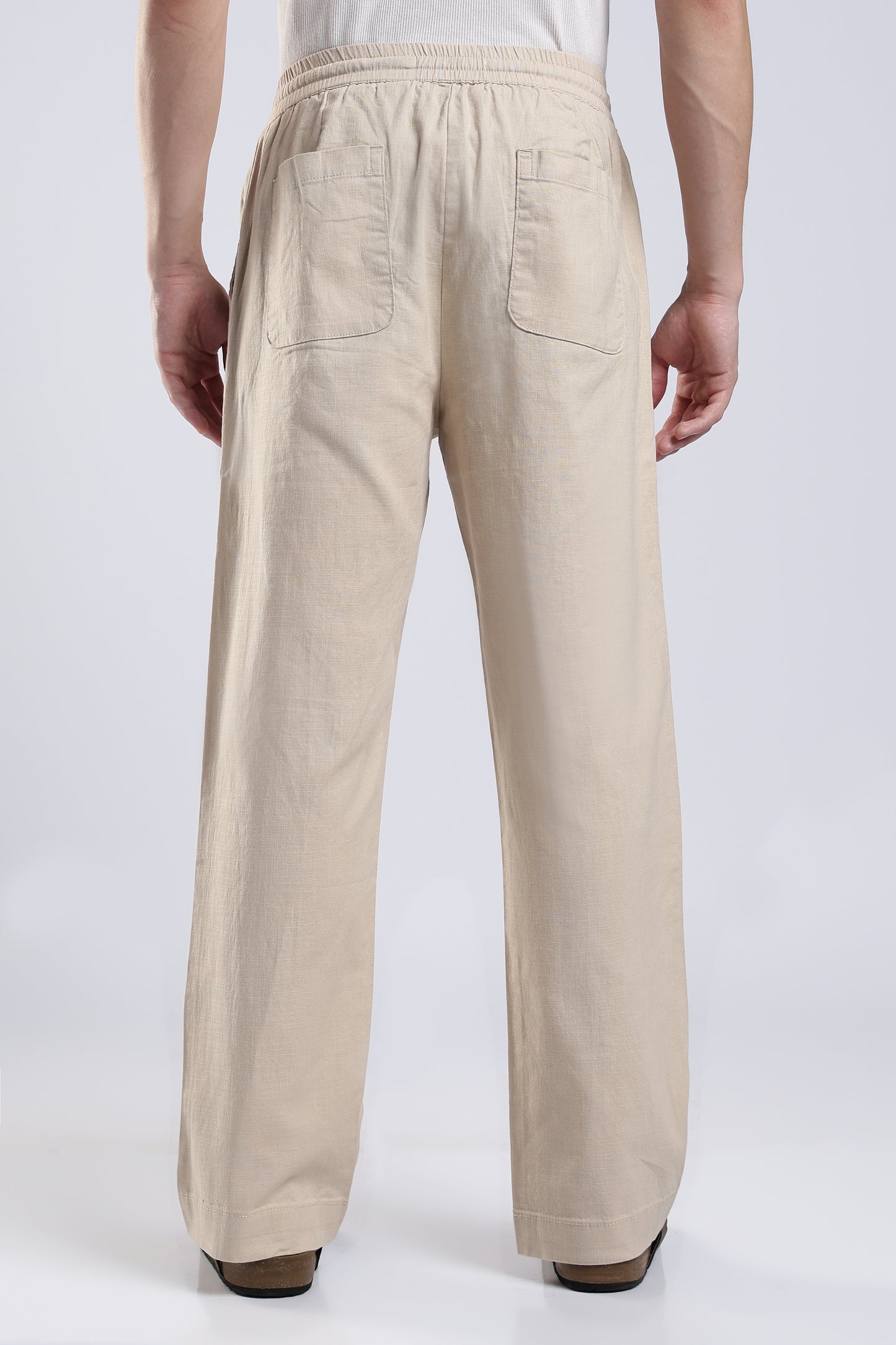 Linen Button Finish Light Beige Straight Fit Pants