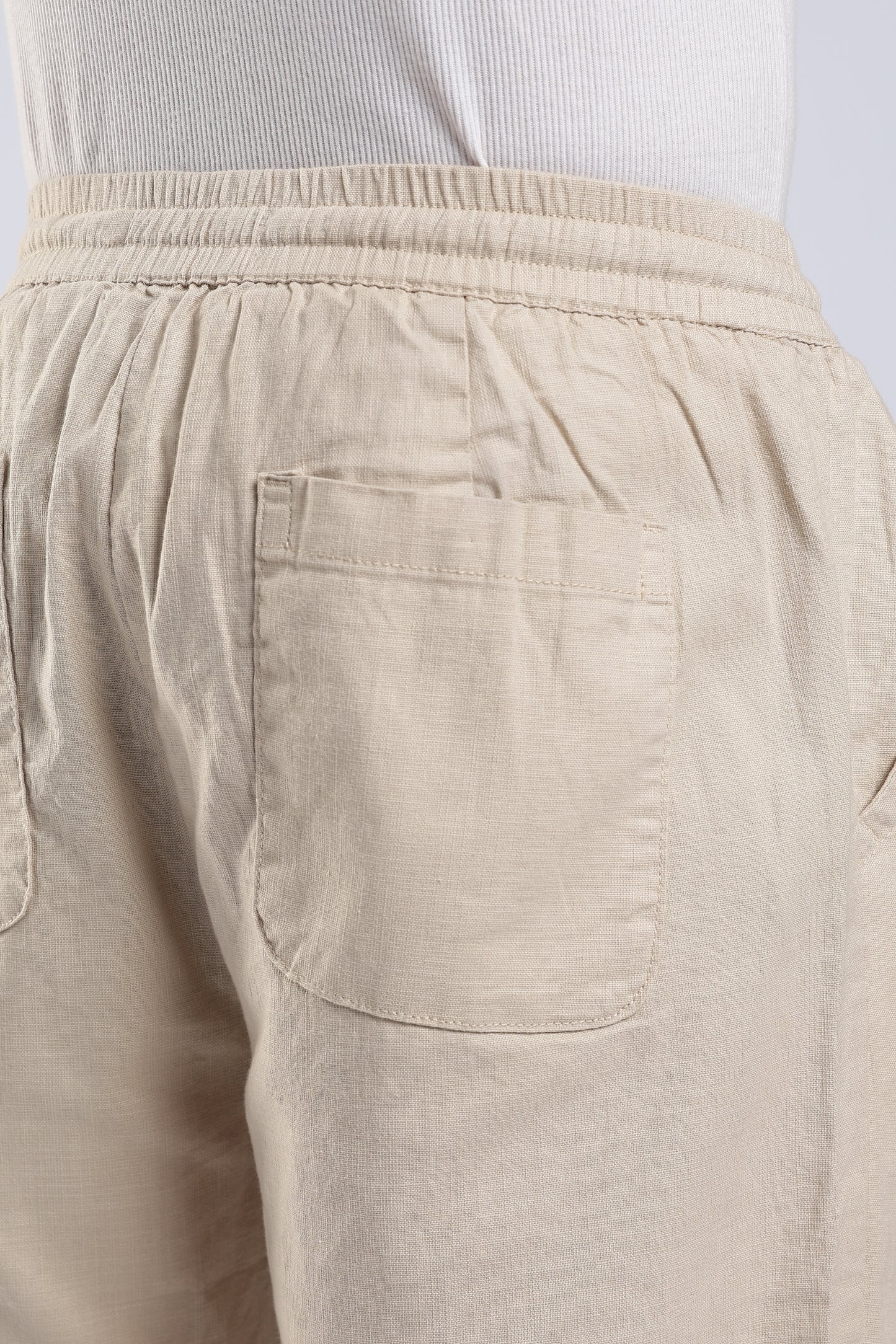 Linen Button Finish Light Beige Straight Fit Pants