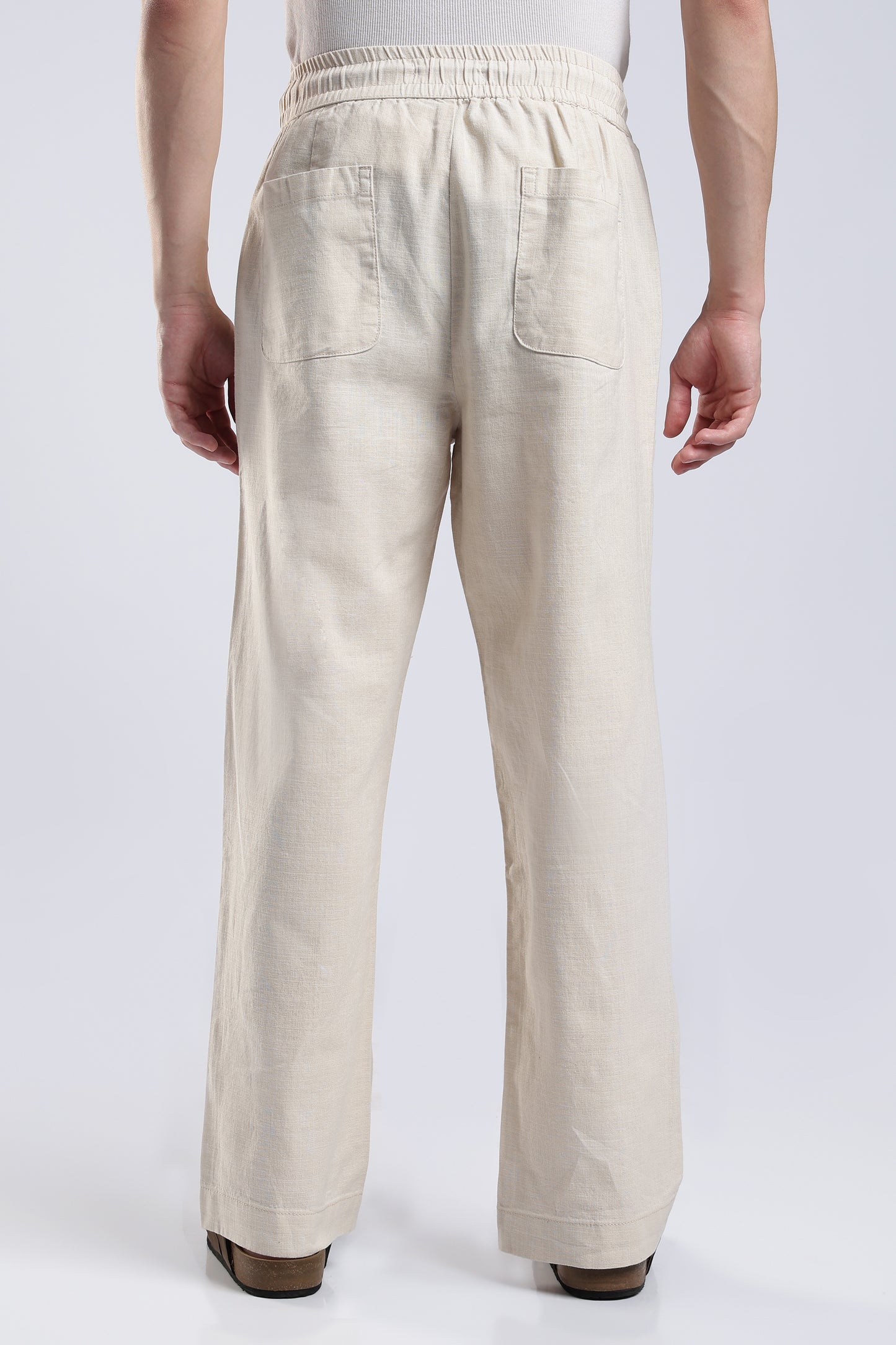 Linen Beige Straight Fit Pants .