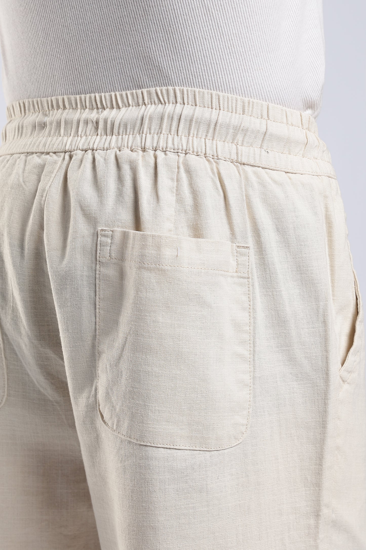 Linen Beige Straight Fit Pants .