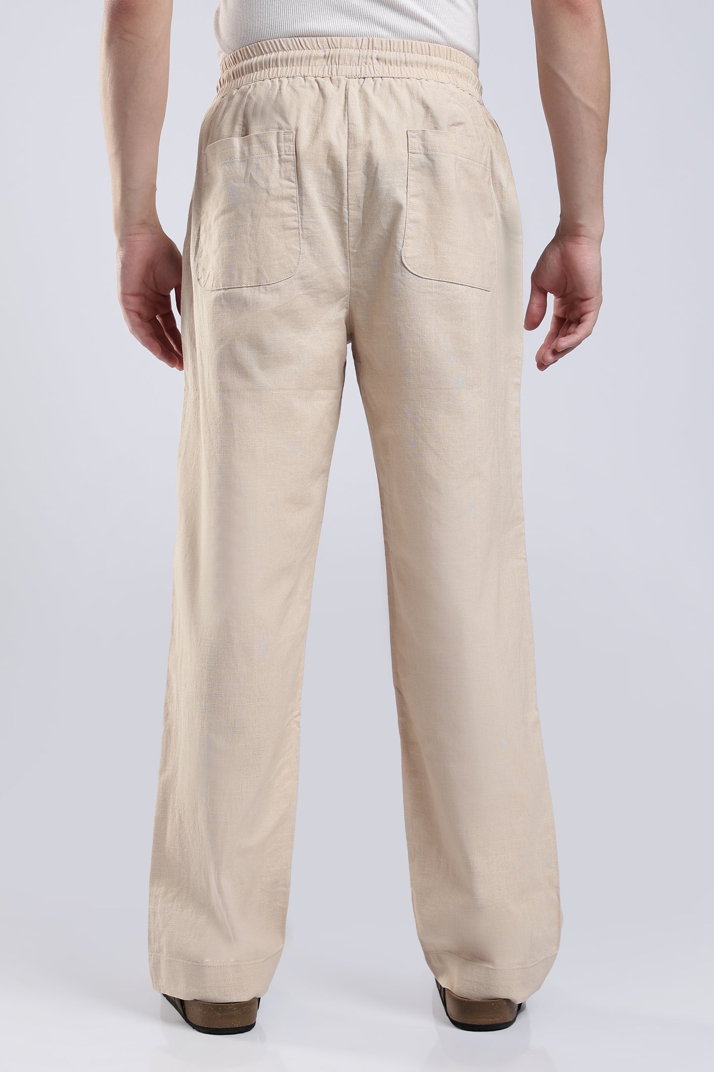 LINEN TAN BEIGE STRAIGHT FIT PANTS