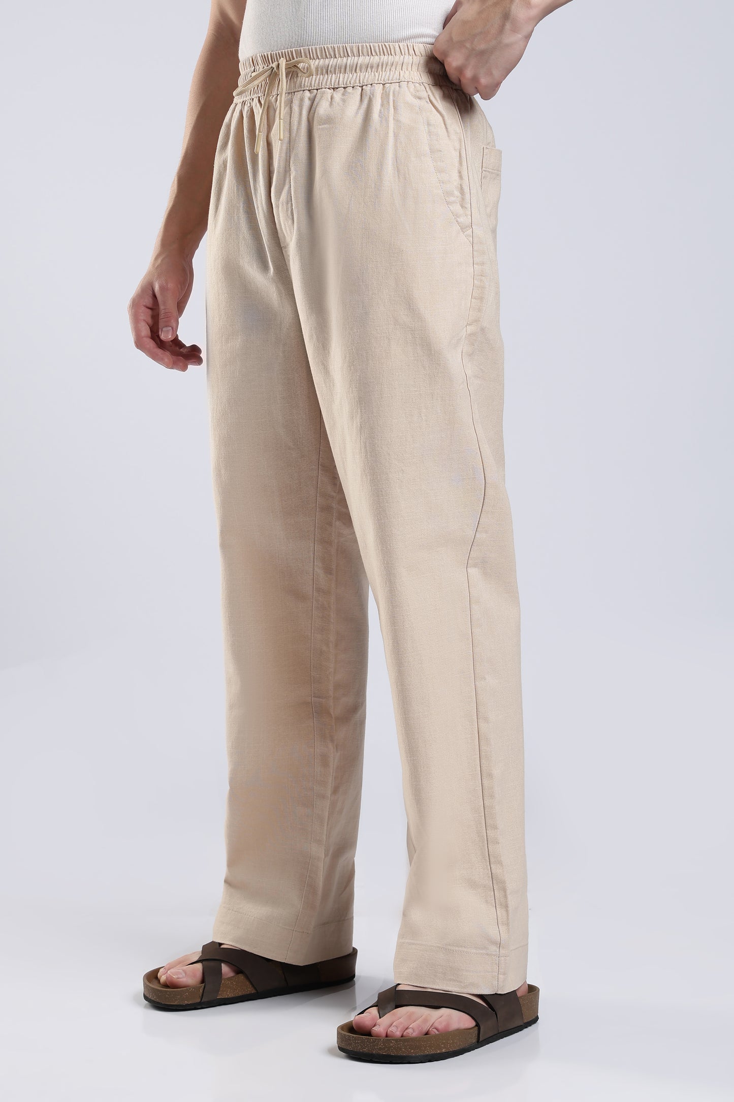 LINEN TAN BEIGE STRAIGHT FIT PANTS