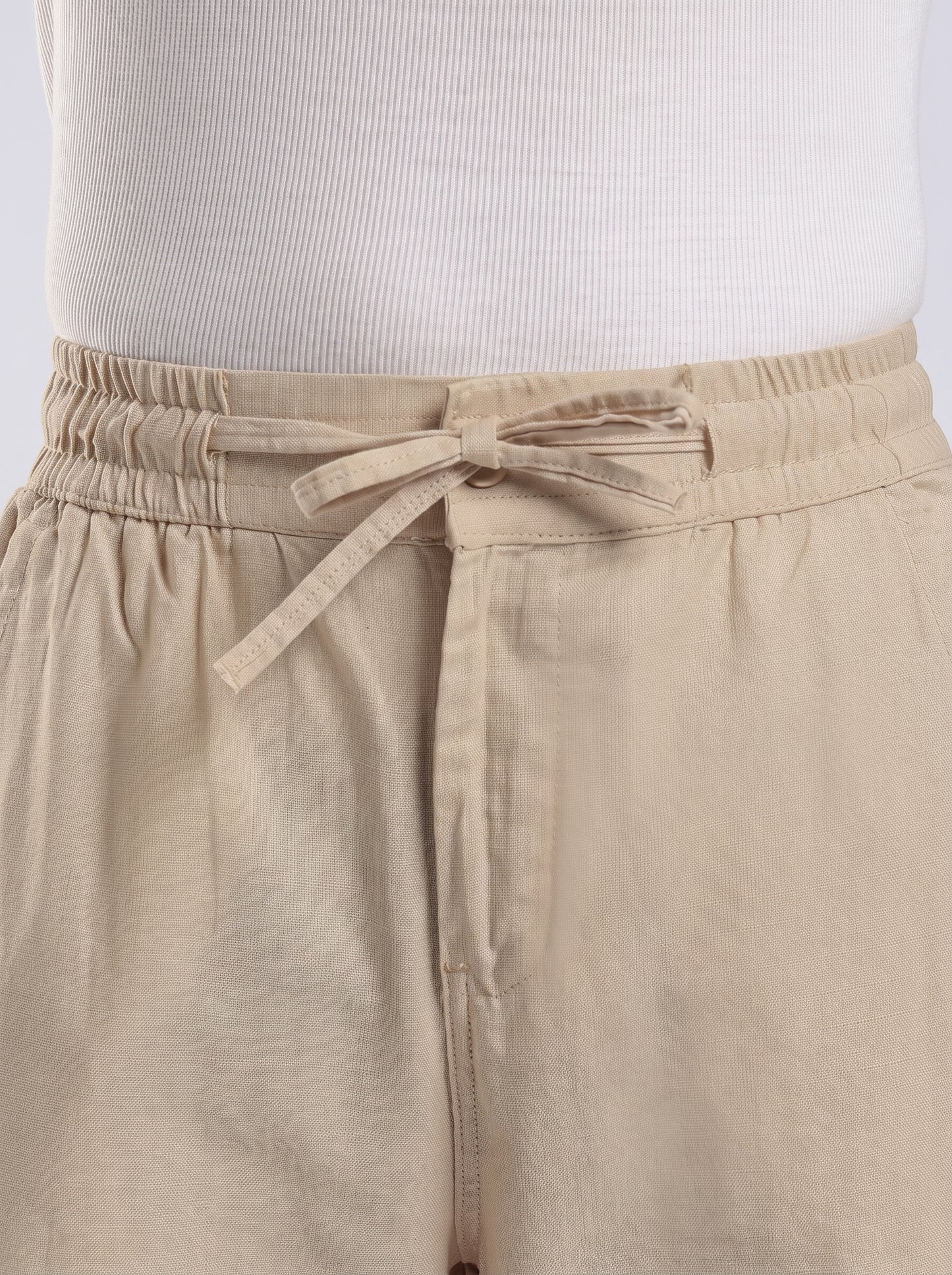 Linen Button Finish Neutral Beige Straight Fit Pants .