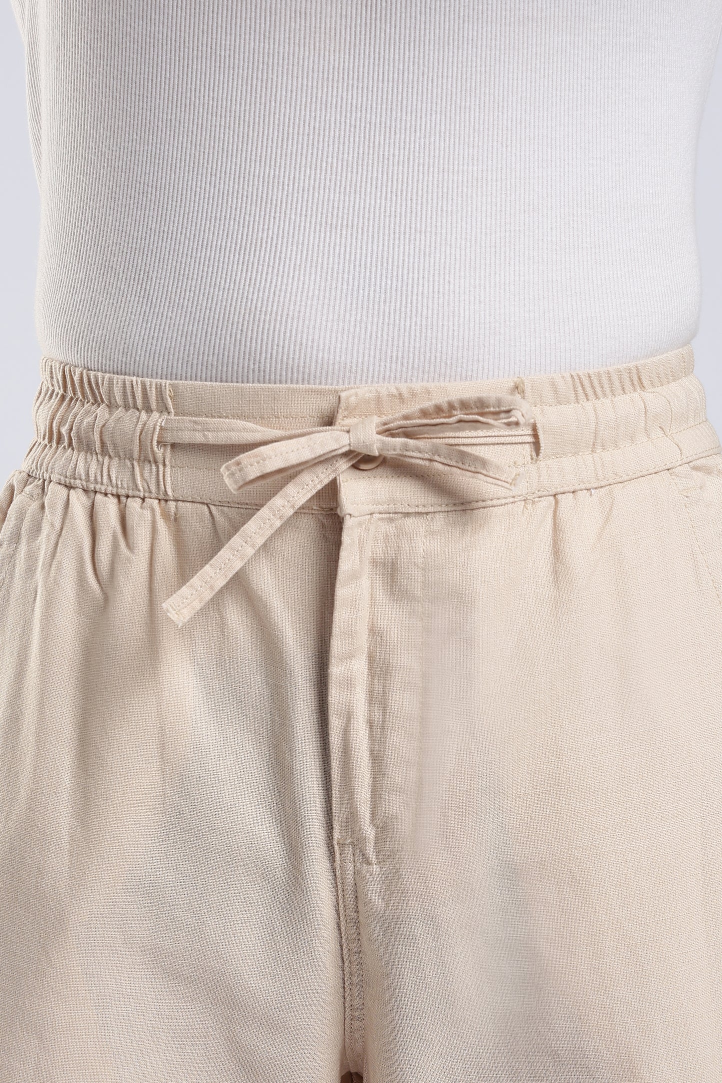 Linen Button Finish Beige  Straight Fit Pants .