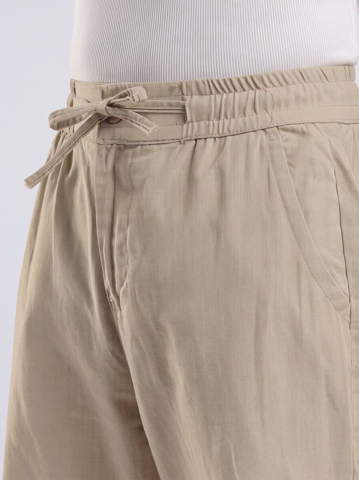 Linen Button Finish Neutral Beige Straight Fit Pants .