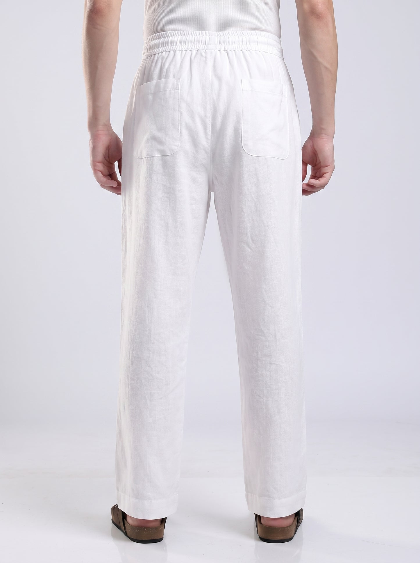 Linen Button Finish White  Straight Fit Pants
