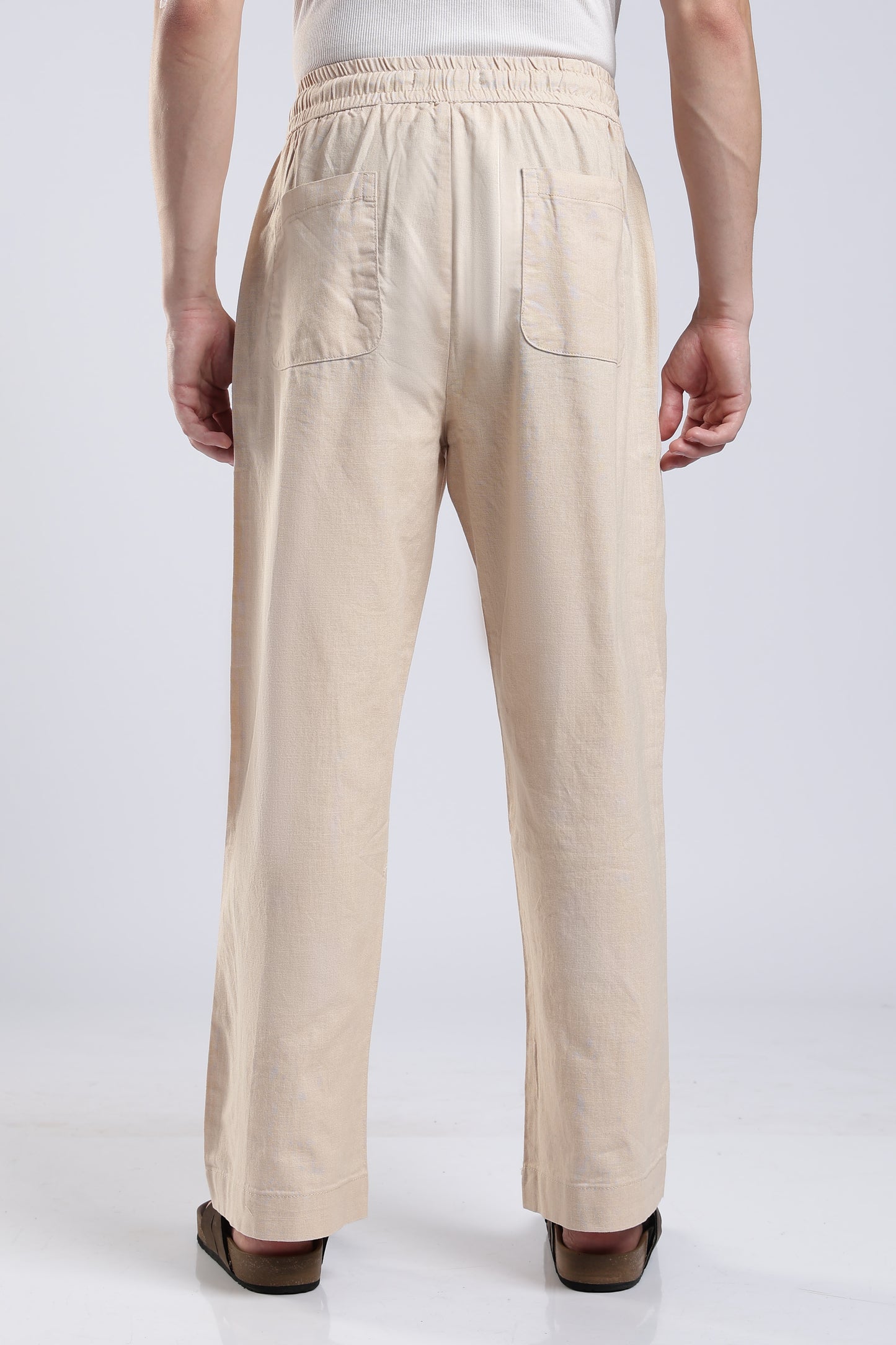 Linen Button Finish Beige  Straight Fit Pants .