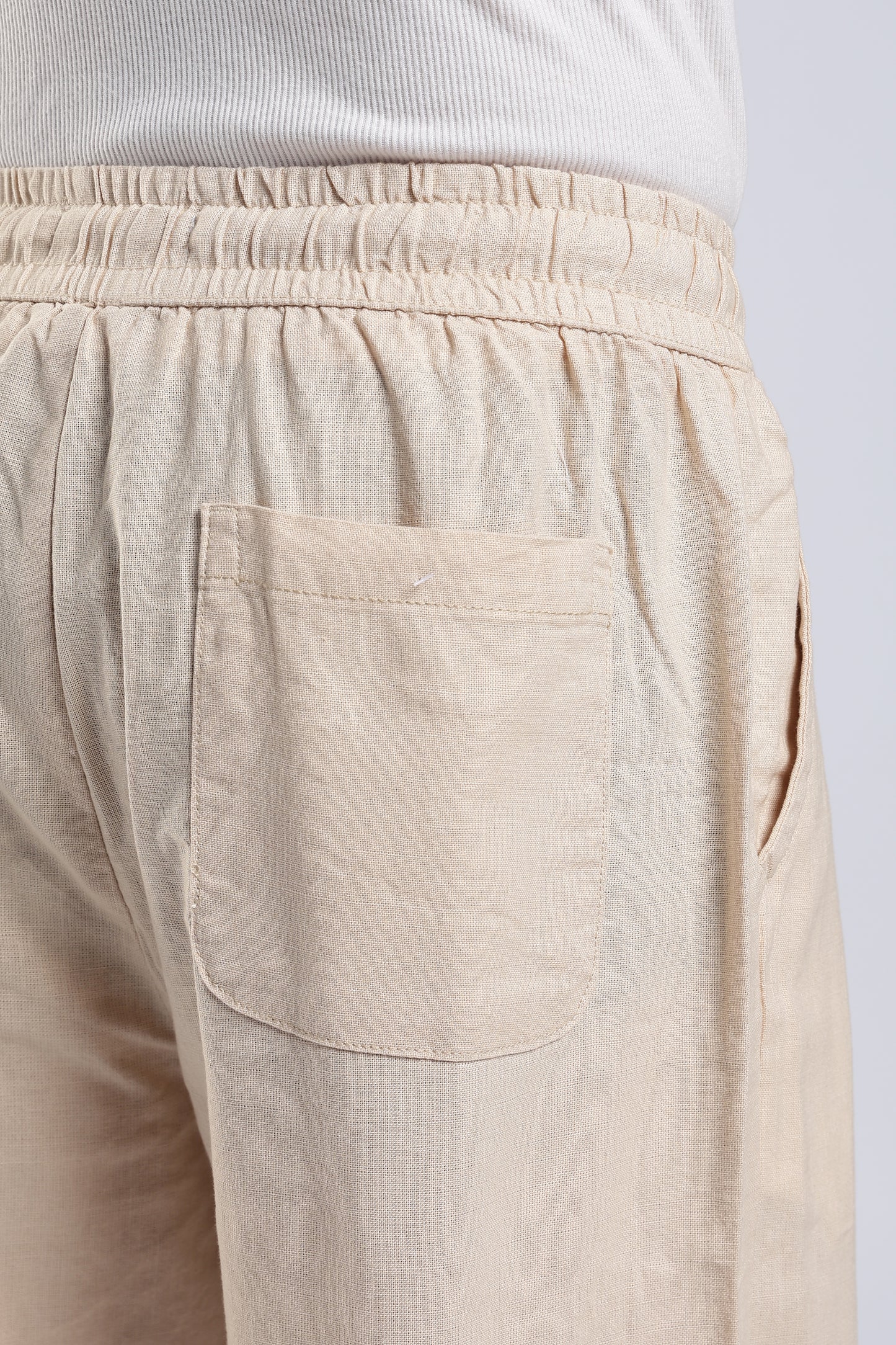 Linen Button Finish Beige  Straight Fit Pants .
