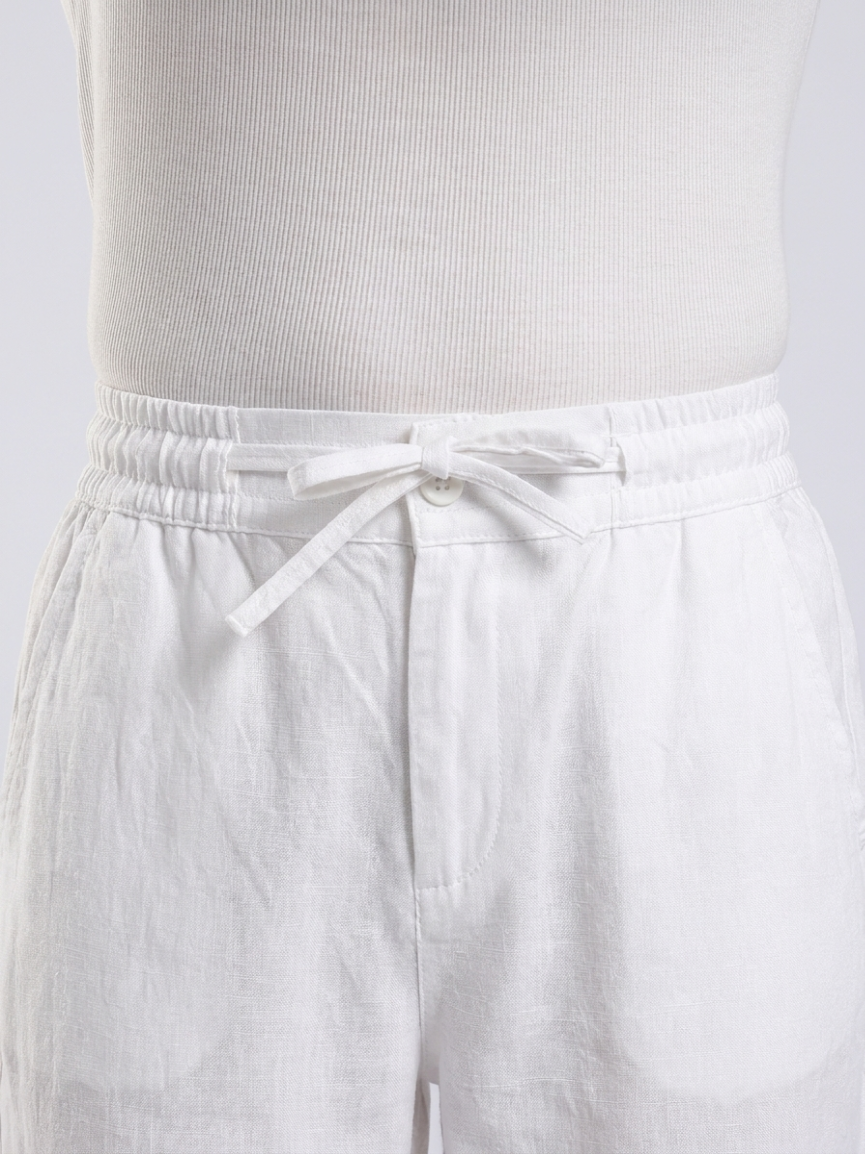 Linen Button Finish White  Straight Fit Pants