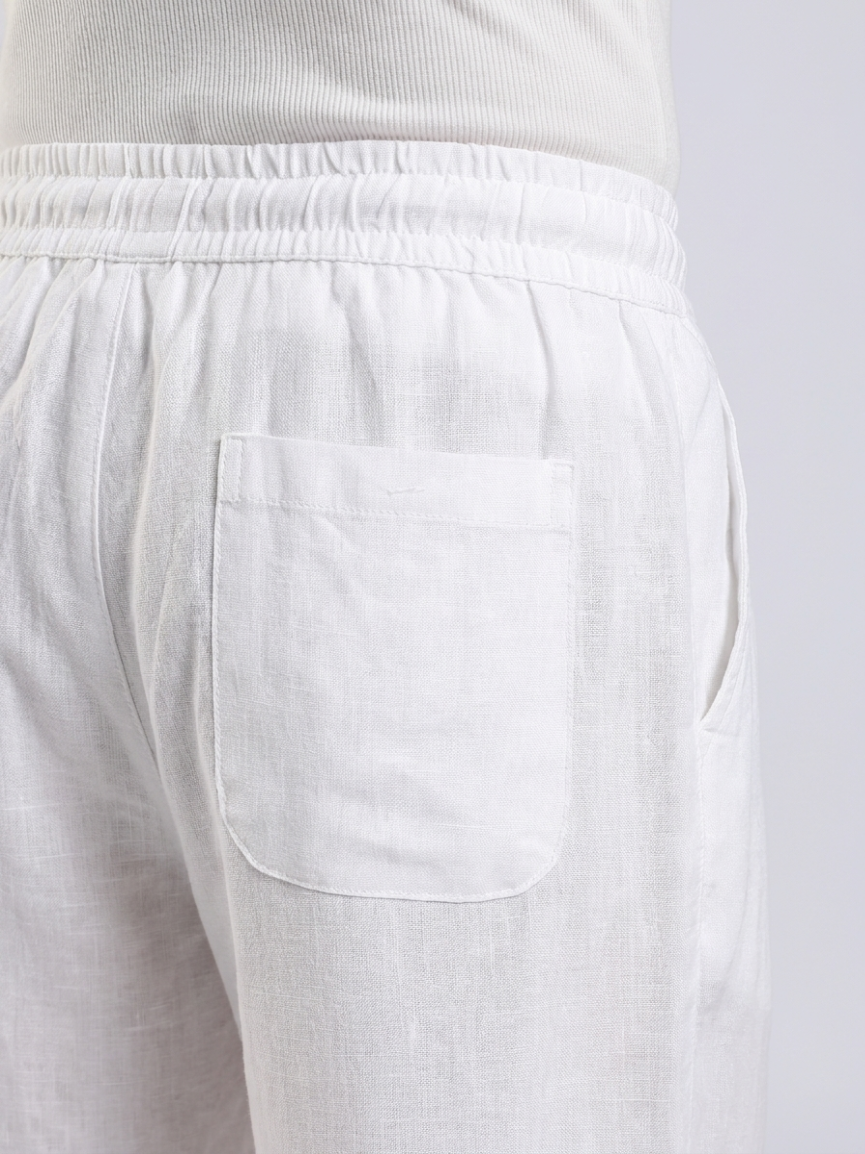 Linen Button Finish White  Straight Fit Pants