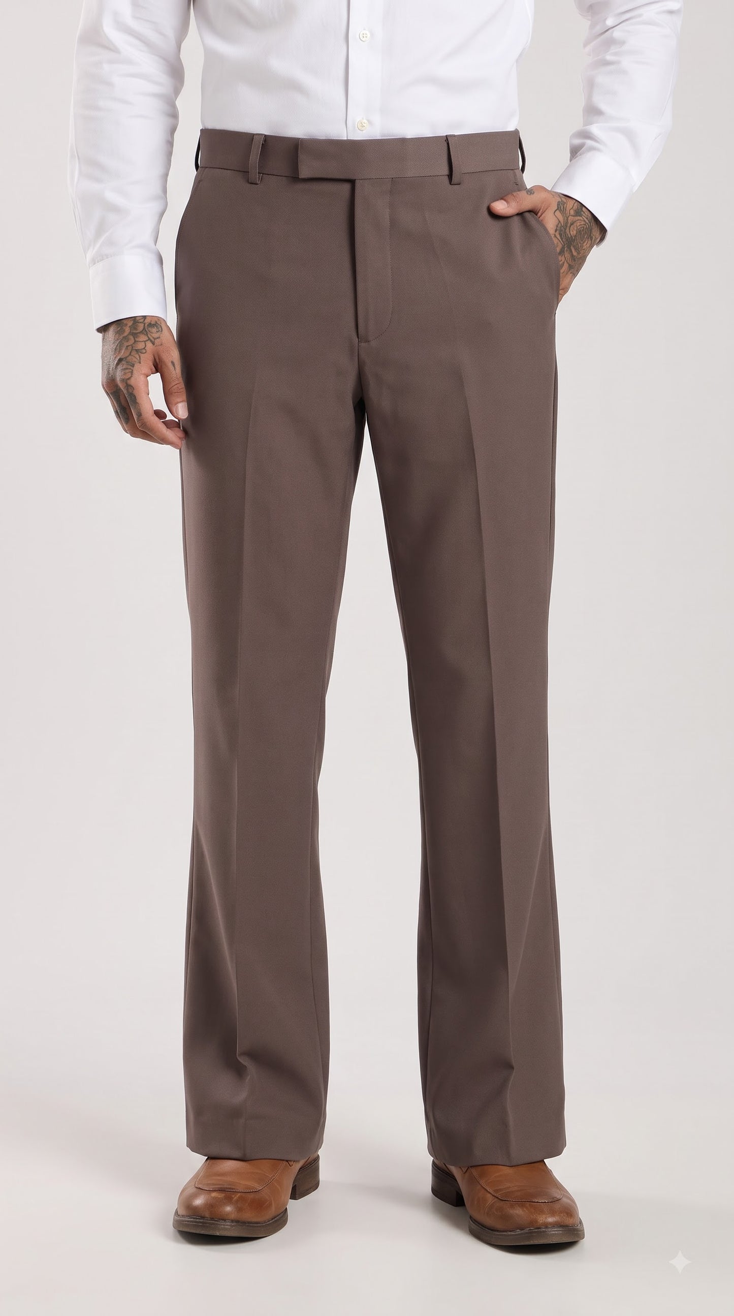 Taupe Tailored Bootcut Stretch Trousers