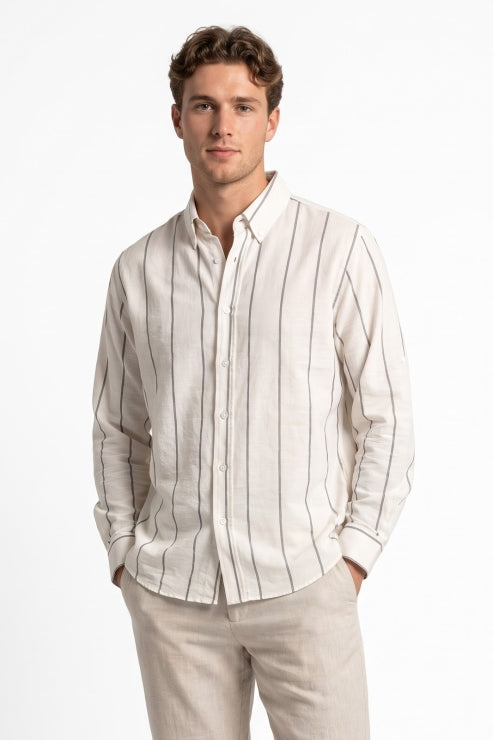 Vertical Stripe Regular Fit Shirt - Ivory