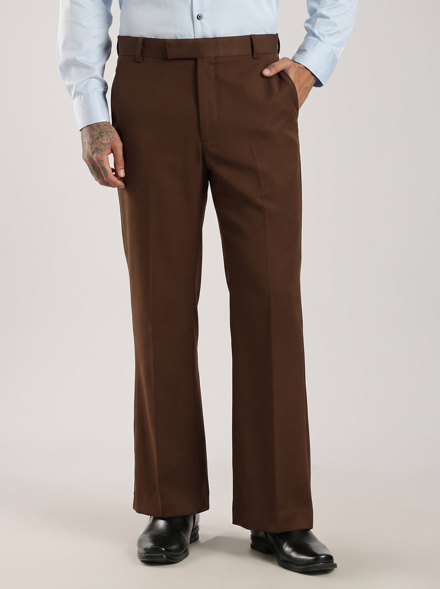 Brown Signature Armani-Finish Bootcut Trousers