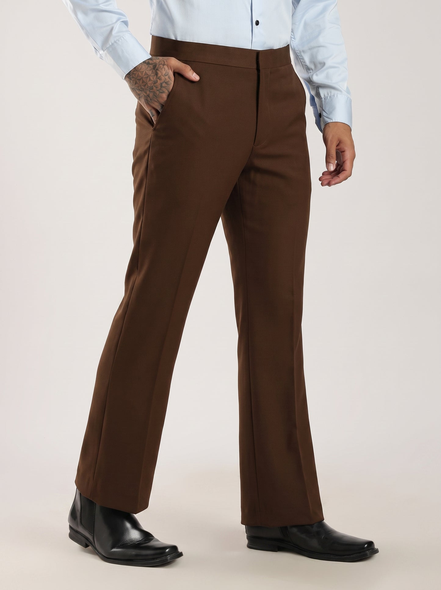 Brown Signature Armani-Finish Bootcut Trousers