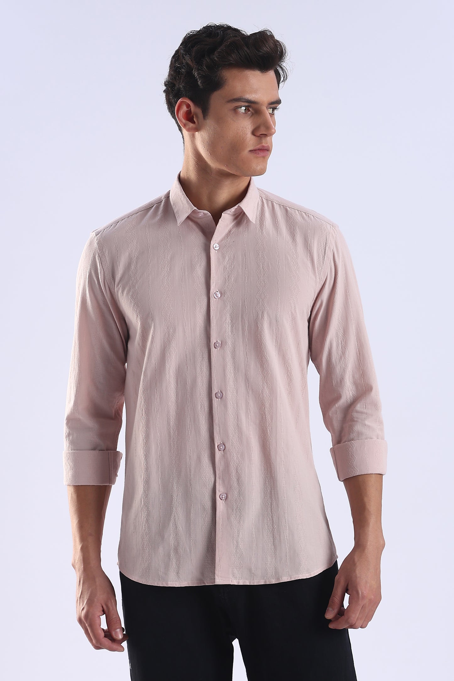 Regular Fit Pink Textured Cotton Shirt