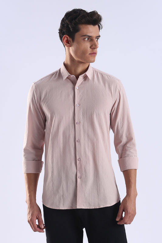 Regular Fit Pink Textured Cotton Shirt
