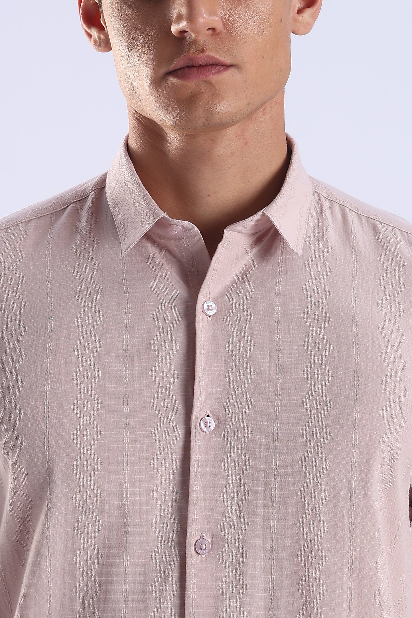 Regular Fit Pink Textured Cotton Shirt