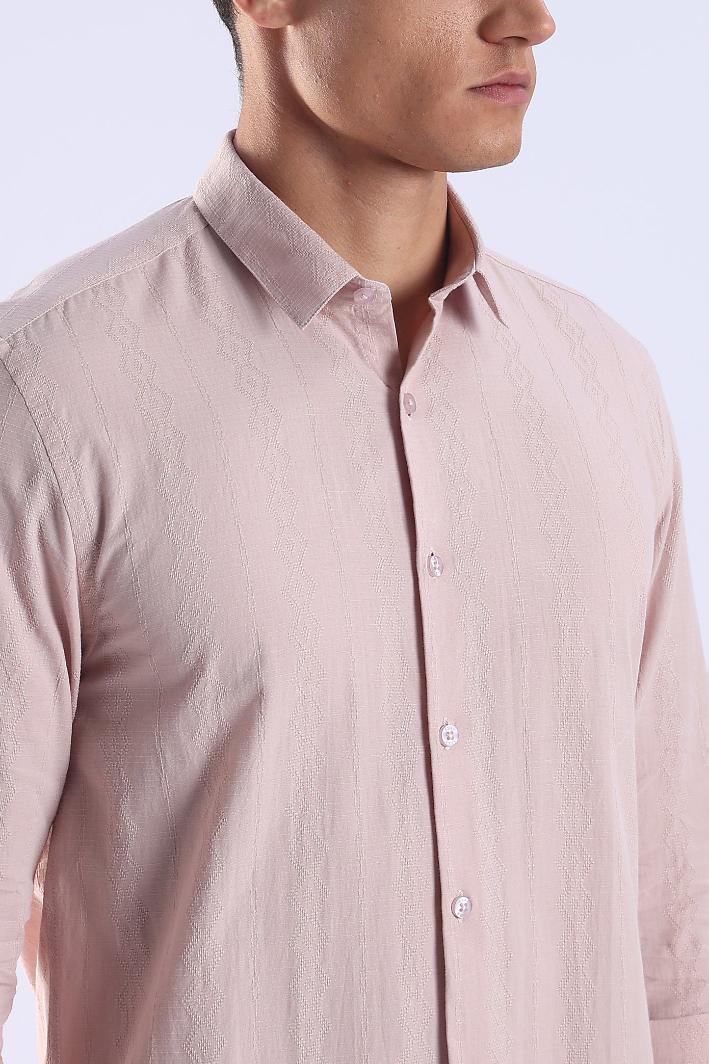 Regular Fit Pink Textured Cotton Shirt