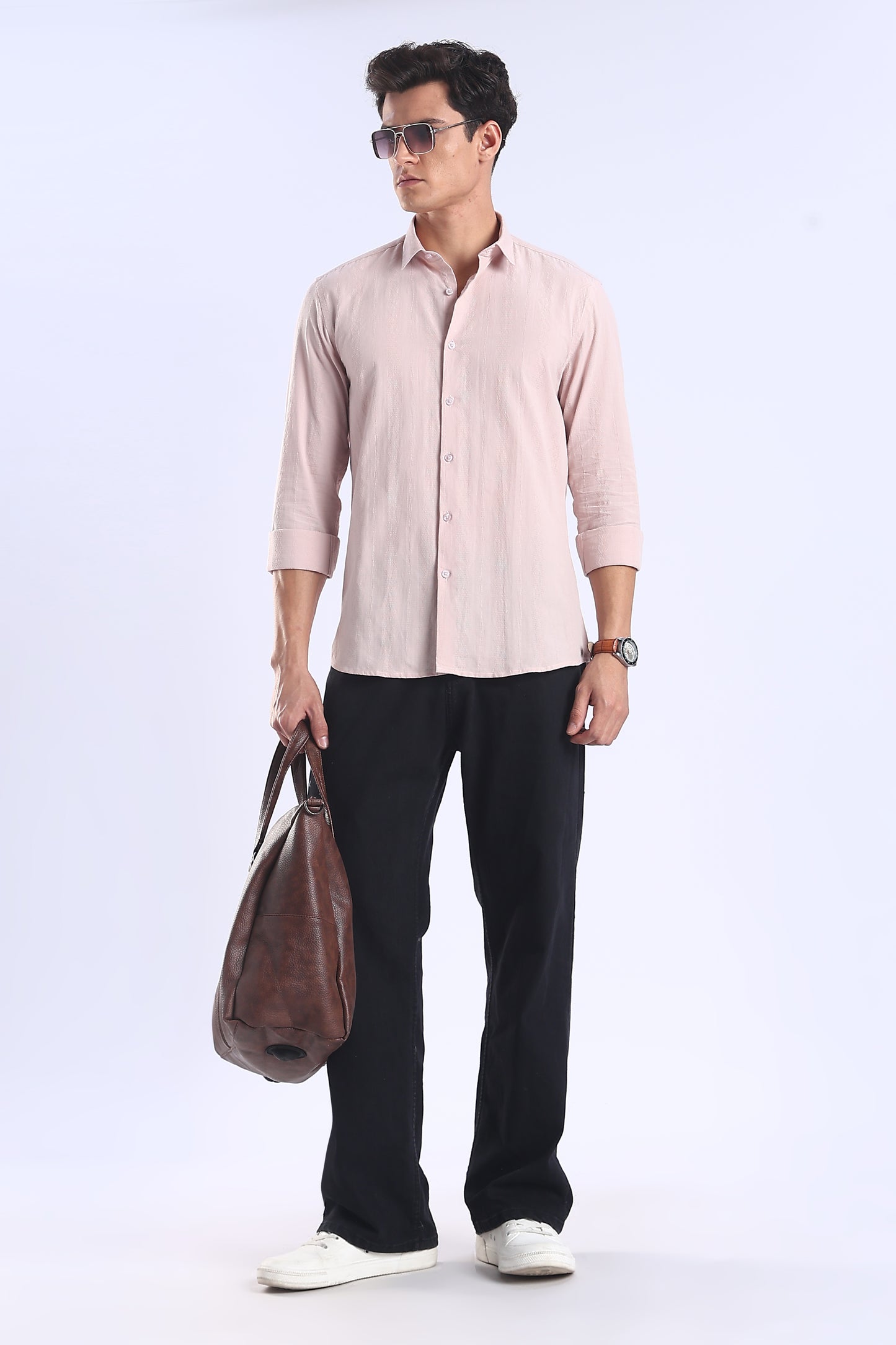 Regular Fit Pink Textured Cotton Shirt