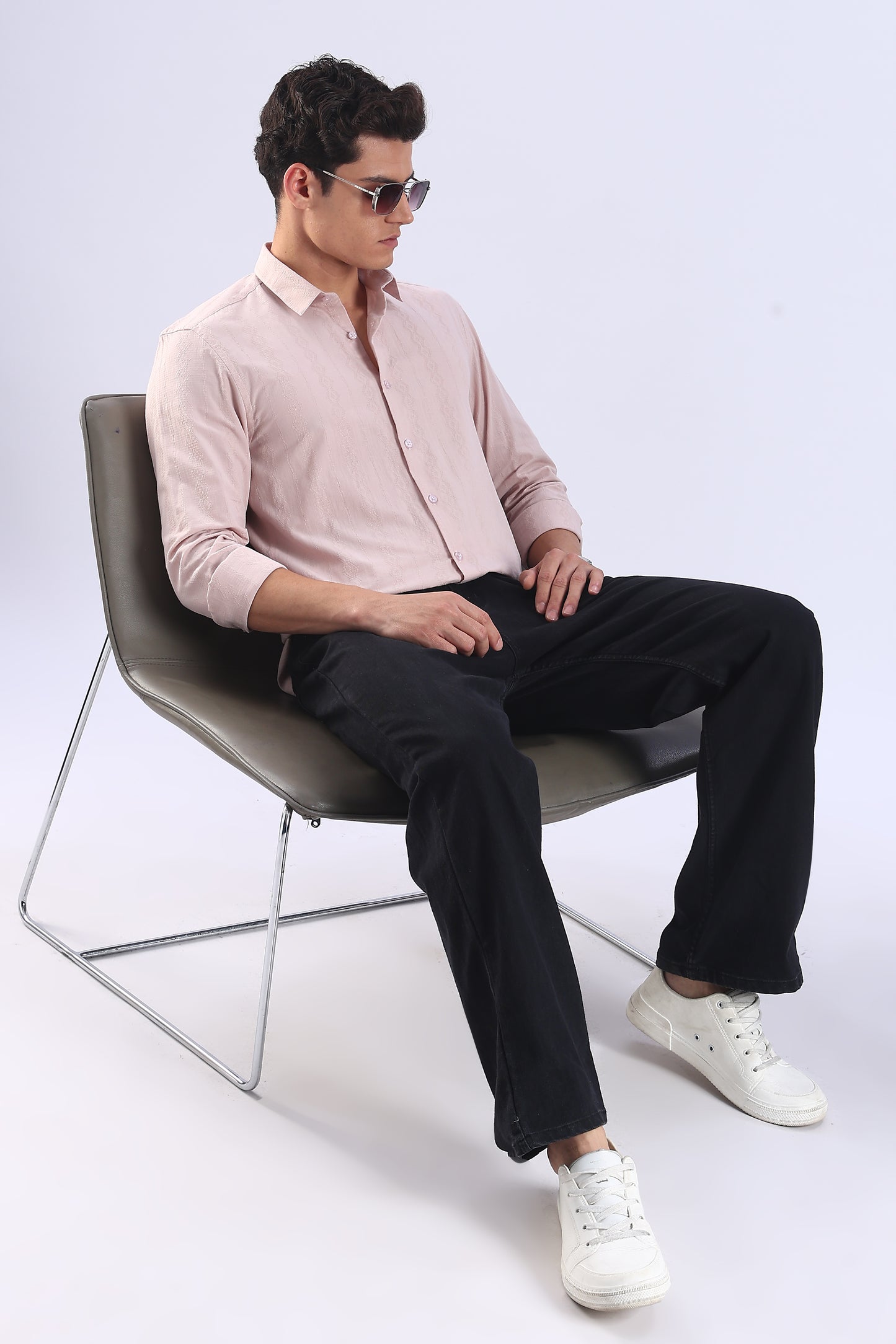 Regular Fit Pink Textured Cotton Shirt