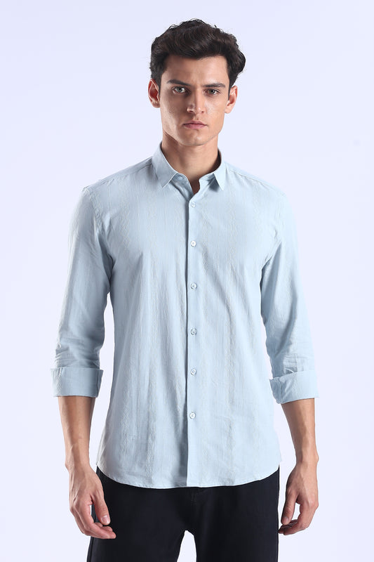 Regular Fit Light Blue Textured Casual Shirt