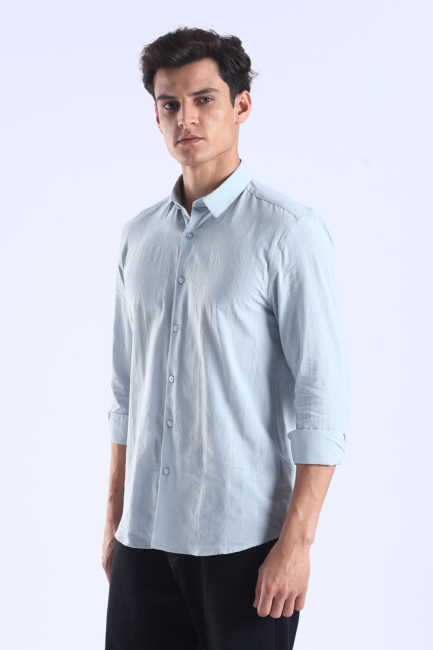 Regular Fit Light Blue Textured Casual Shirt