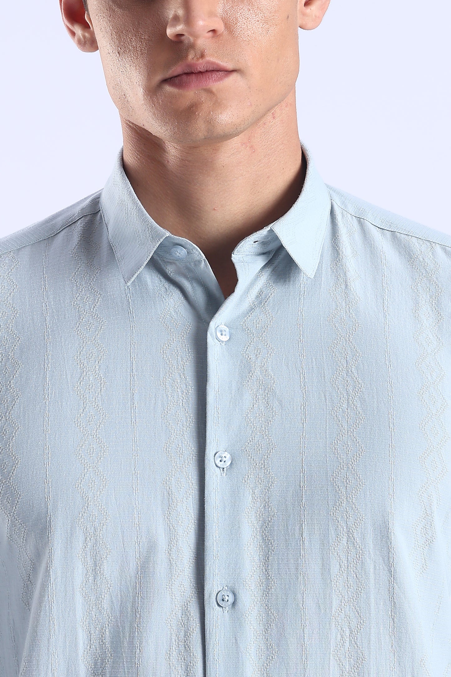Regular Fit Light Blue Textured Casual Shirt