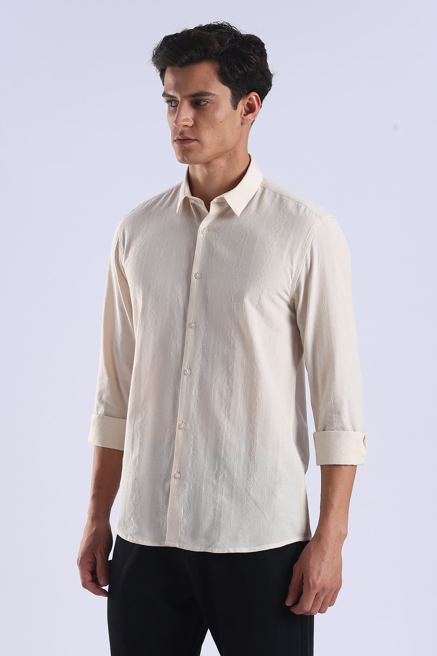Regular Fit Beige Textured Cotton Shirt