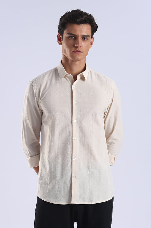Regular Fit Beige Textured Cotton Shirt