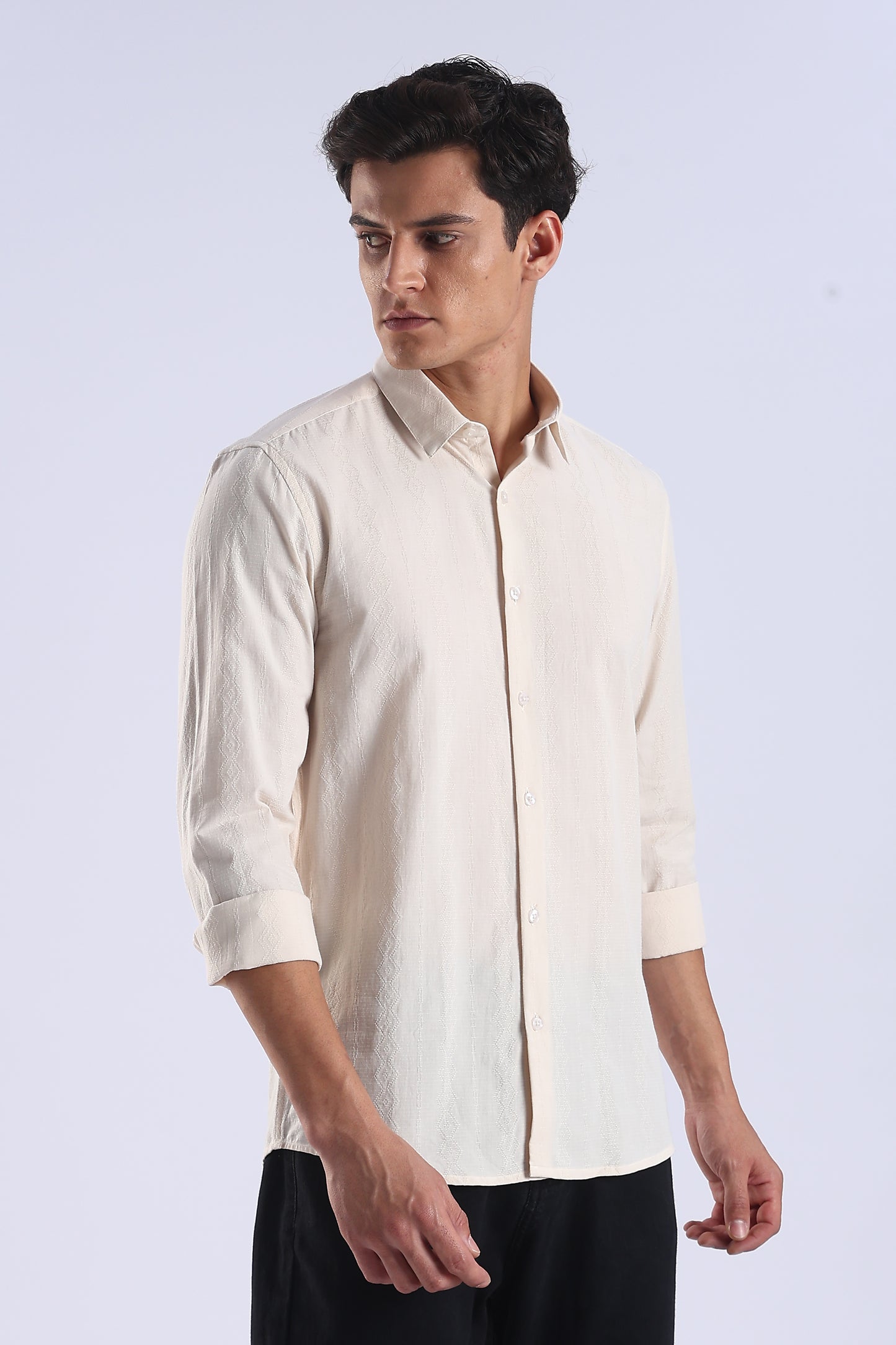 Regular Fit Beige Textured Cotton Shirt