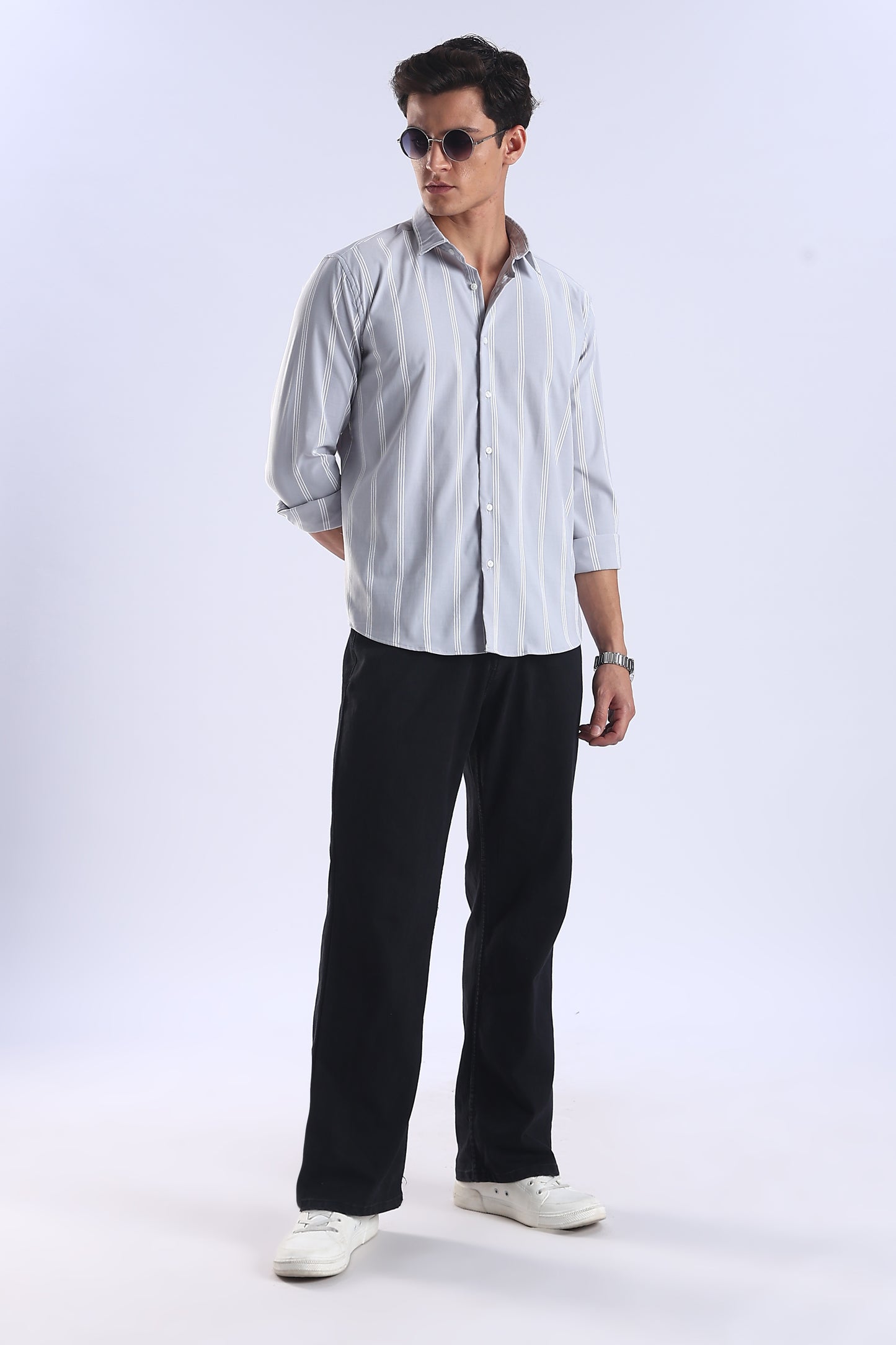 Light Blue Regular Fit Stripe Shirt