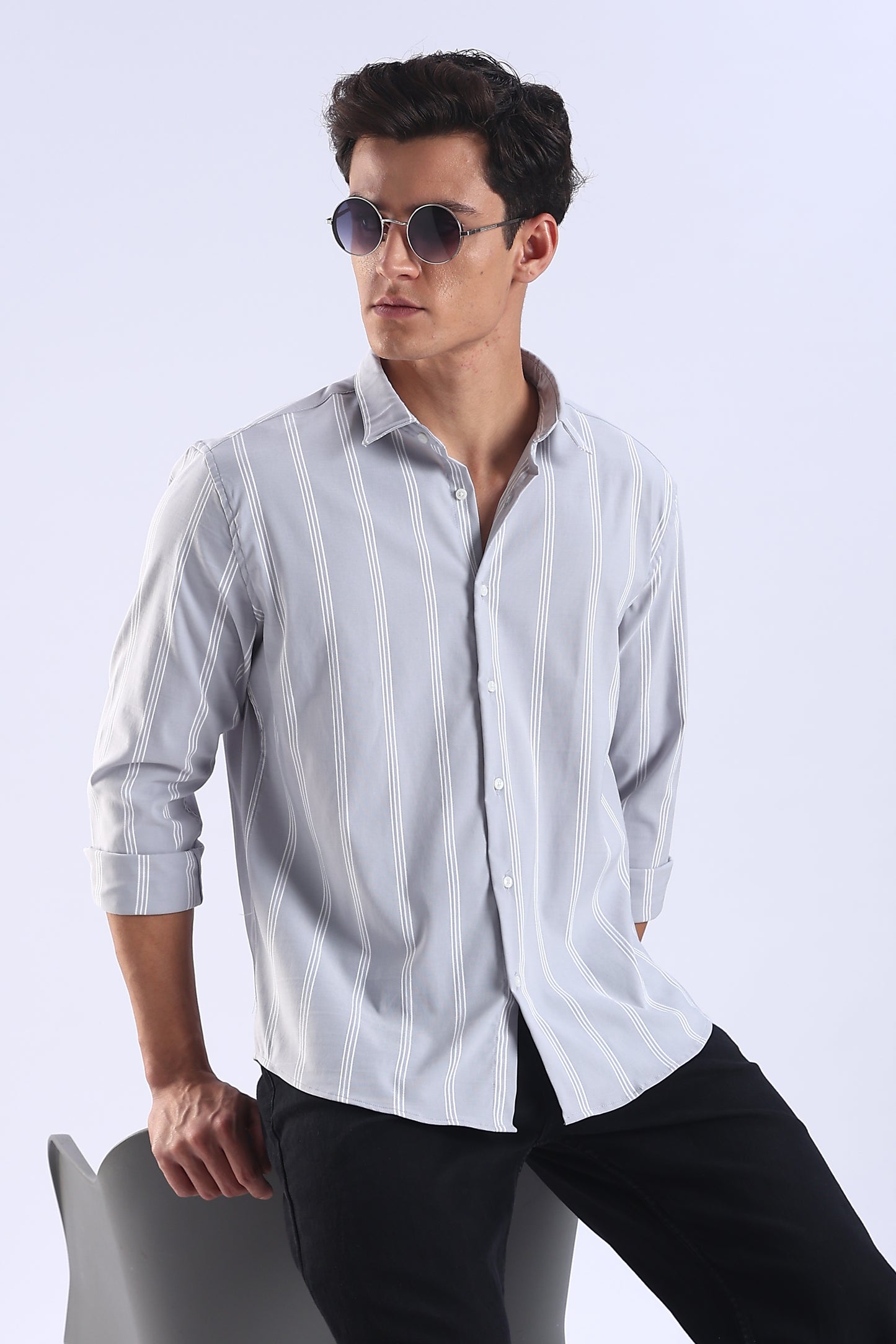 Light Blue Regular Fit Stripe Shirt