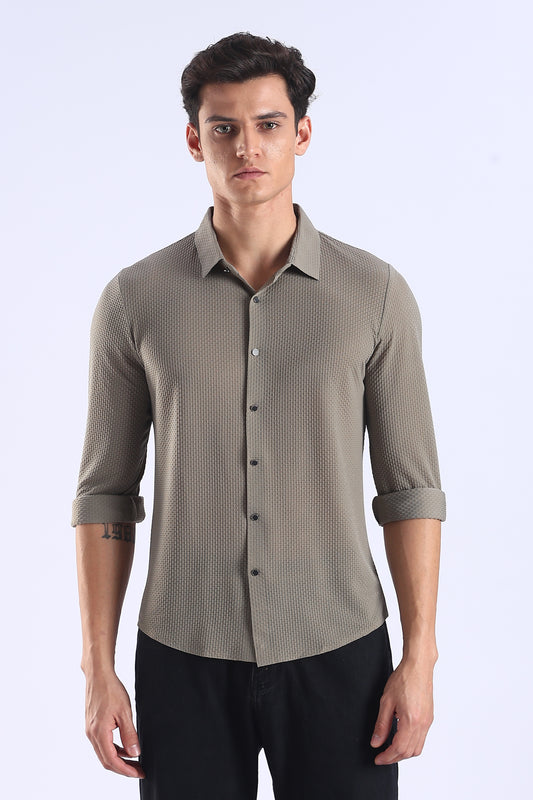 Slim Fit Dark Grey Stitchless Textured Shirt