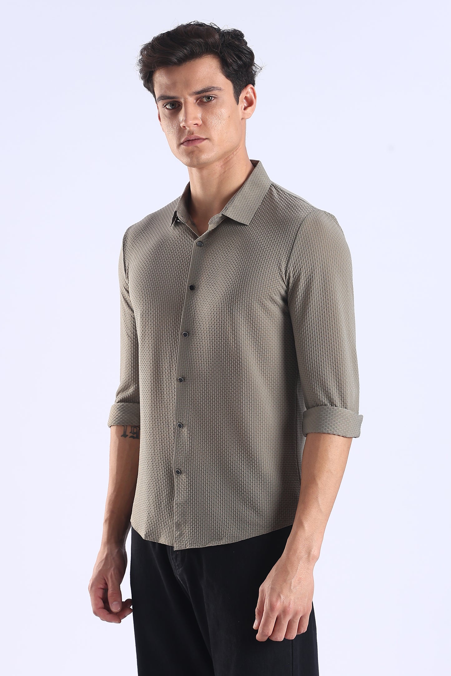 Slim Fit Dark Grey Stitchless Textured Shirt