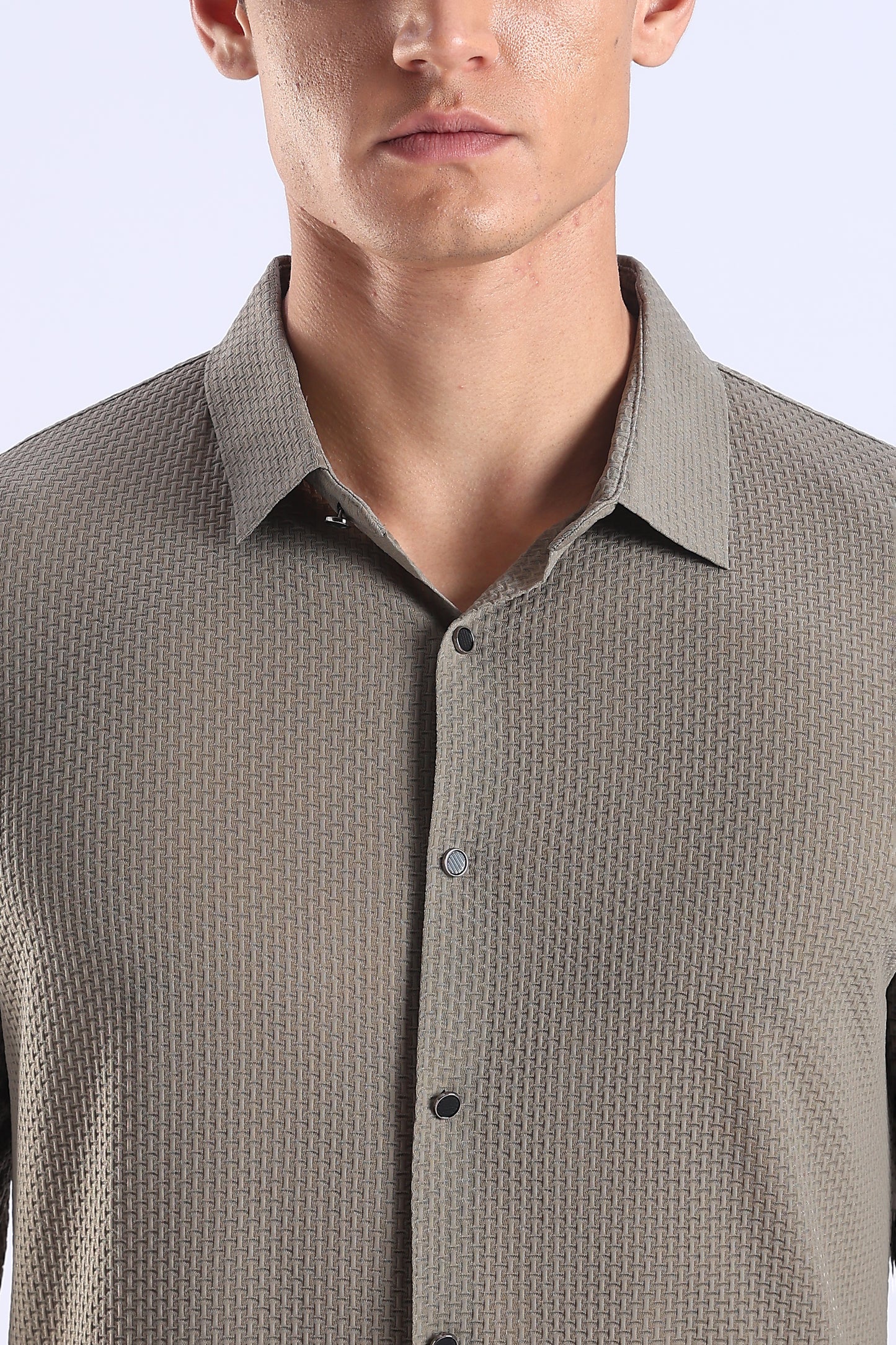 Slim Fit Dark Grey Stitchless Textured Shirt