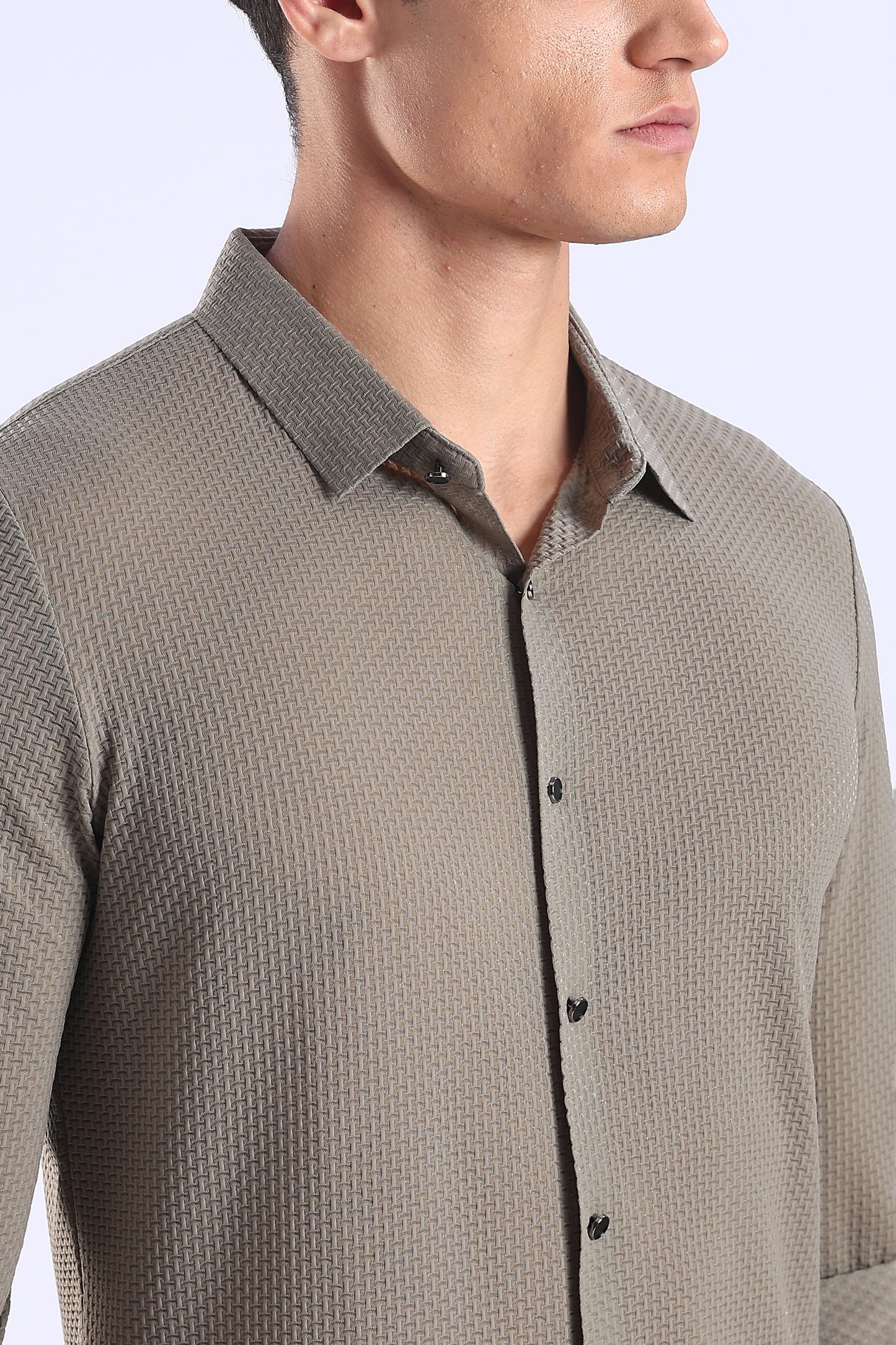 Slim Fit Dark Grey Stitchless Textured Shirt