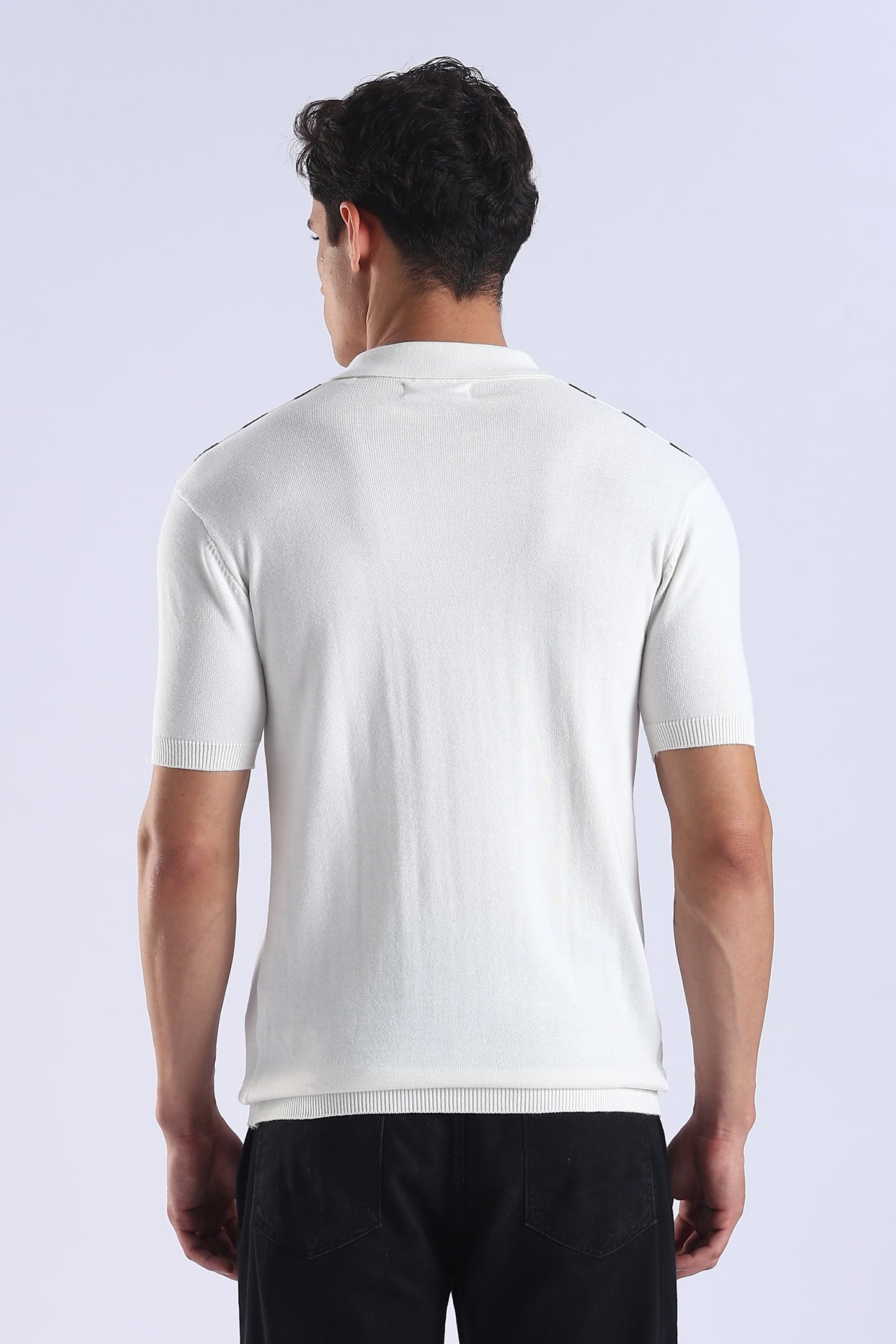 Slim Fit Polo Zipper Tee Knitted With Black Stripes