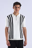 Slim Fit Polo Zipper Tee Knitted With Black Stripes