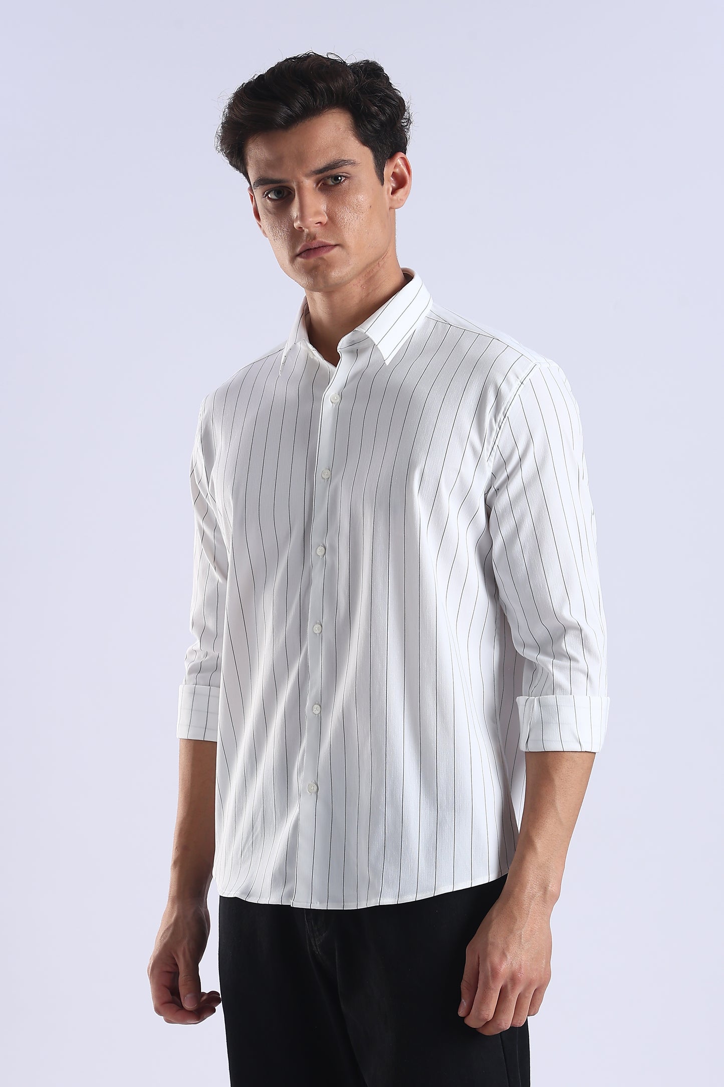 Slim Fit White Button Down Stripe Shirt