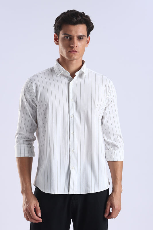 Slim Fit White Button Down Stripe Shirt