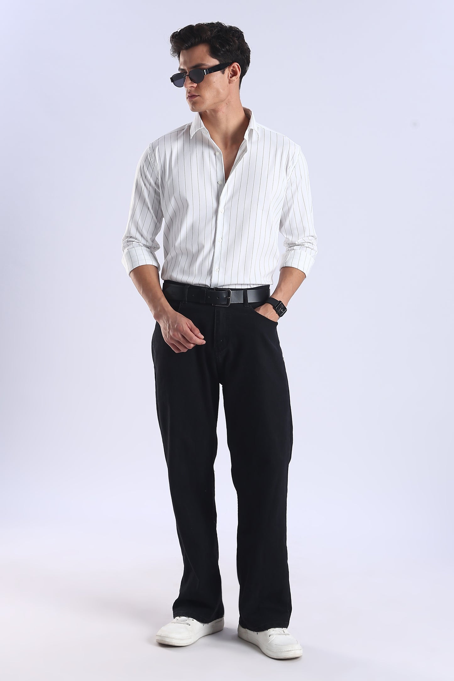 Slim Fit White Button Down Stripe Shirt
