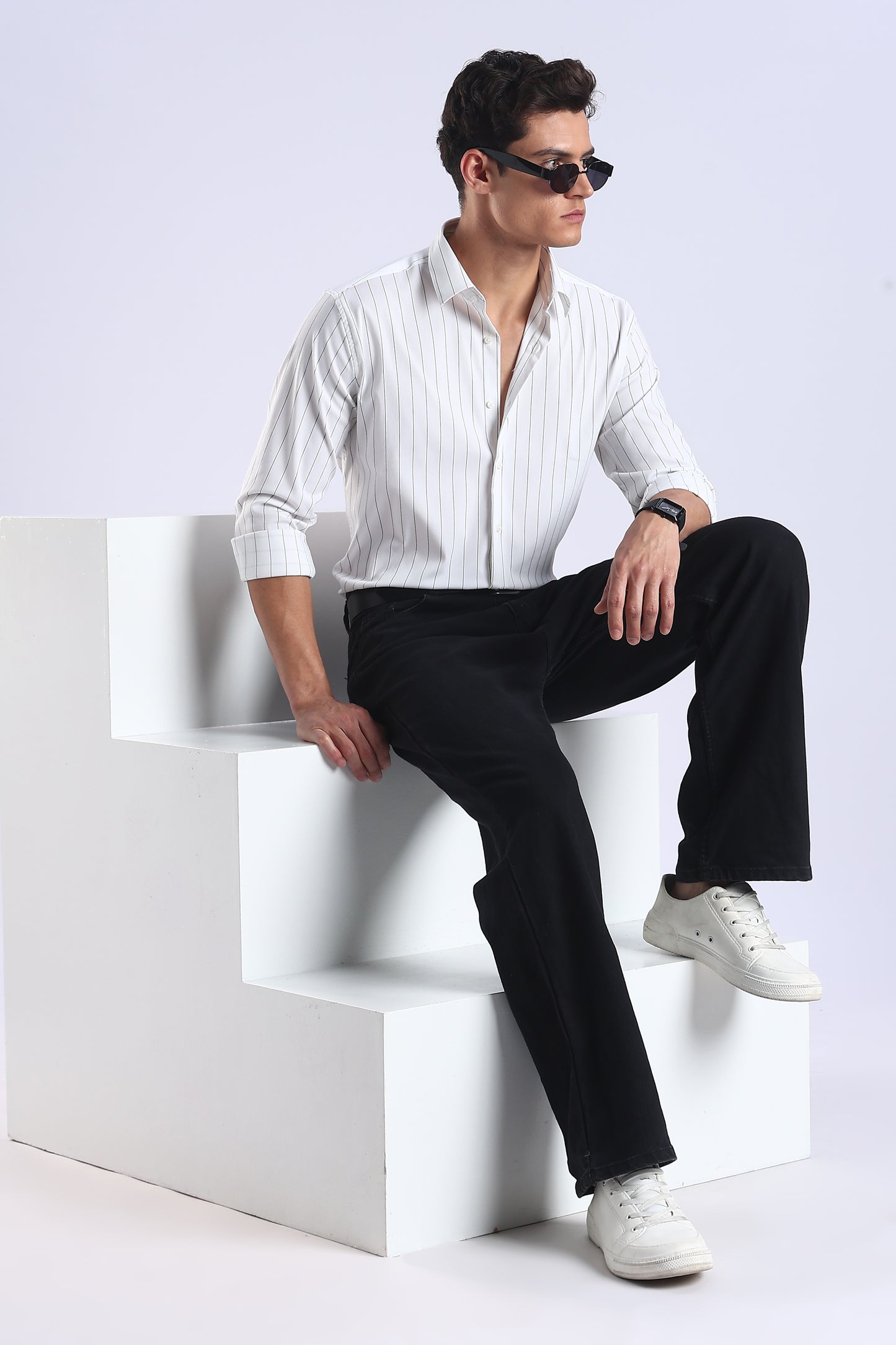 Slim Fit White Button Down Stripe Shirt